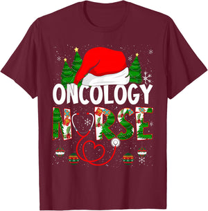 Merry Christmas Oncology Nurse RN Oncologist Nursing T-Shirt - T-Shirt | Maroon
