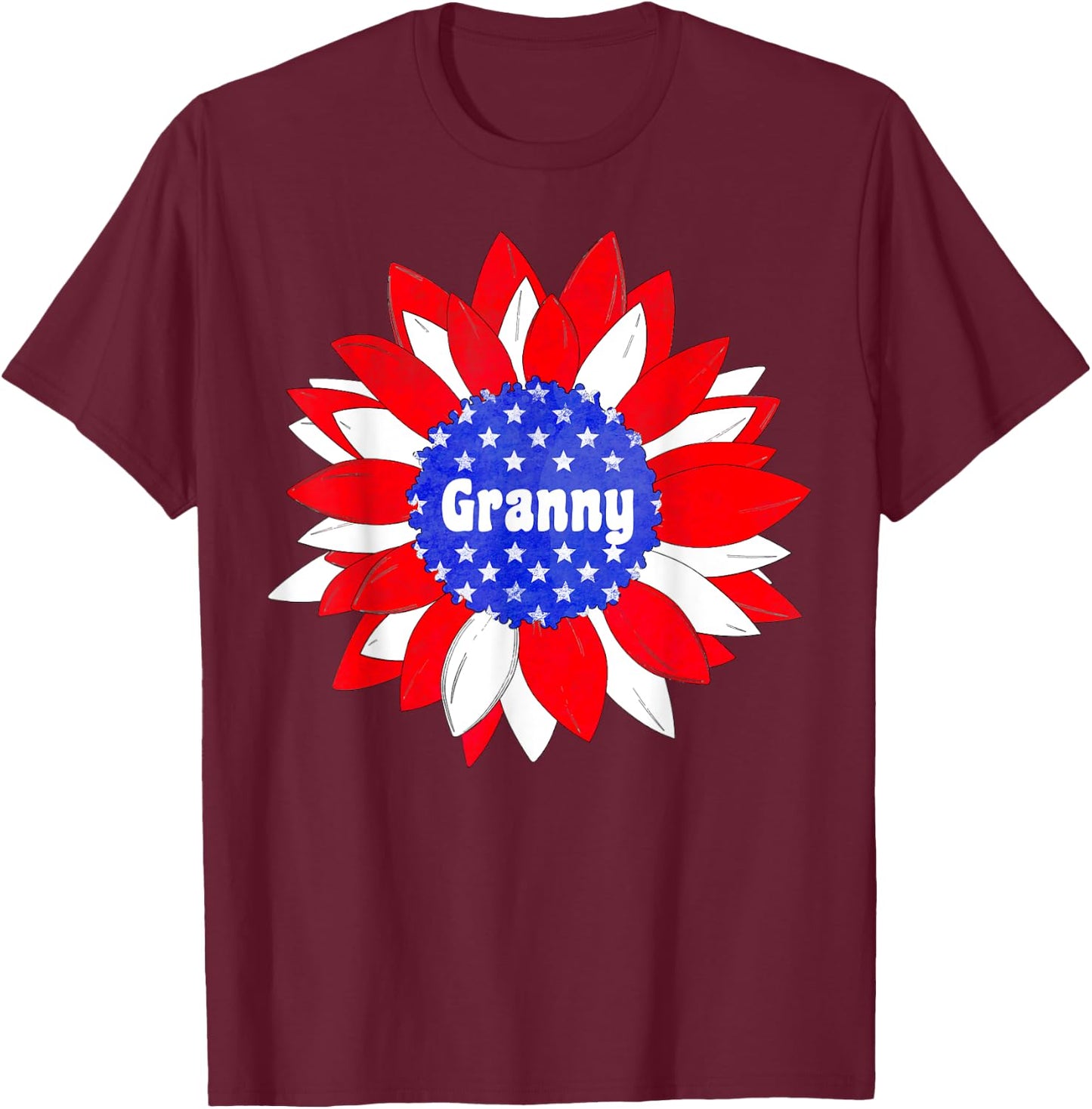 Patriotic Sunflower Granny Red White Blue USA T-Shirt - T-Shirt | Maroon