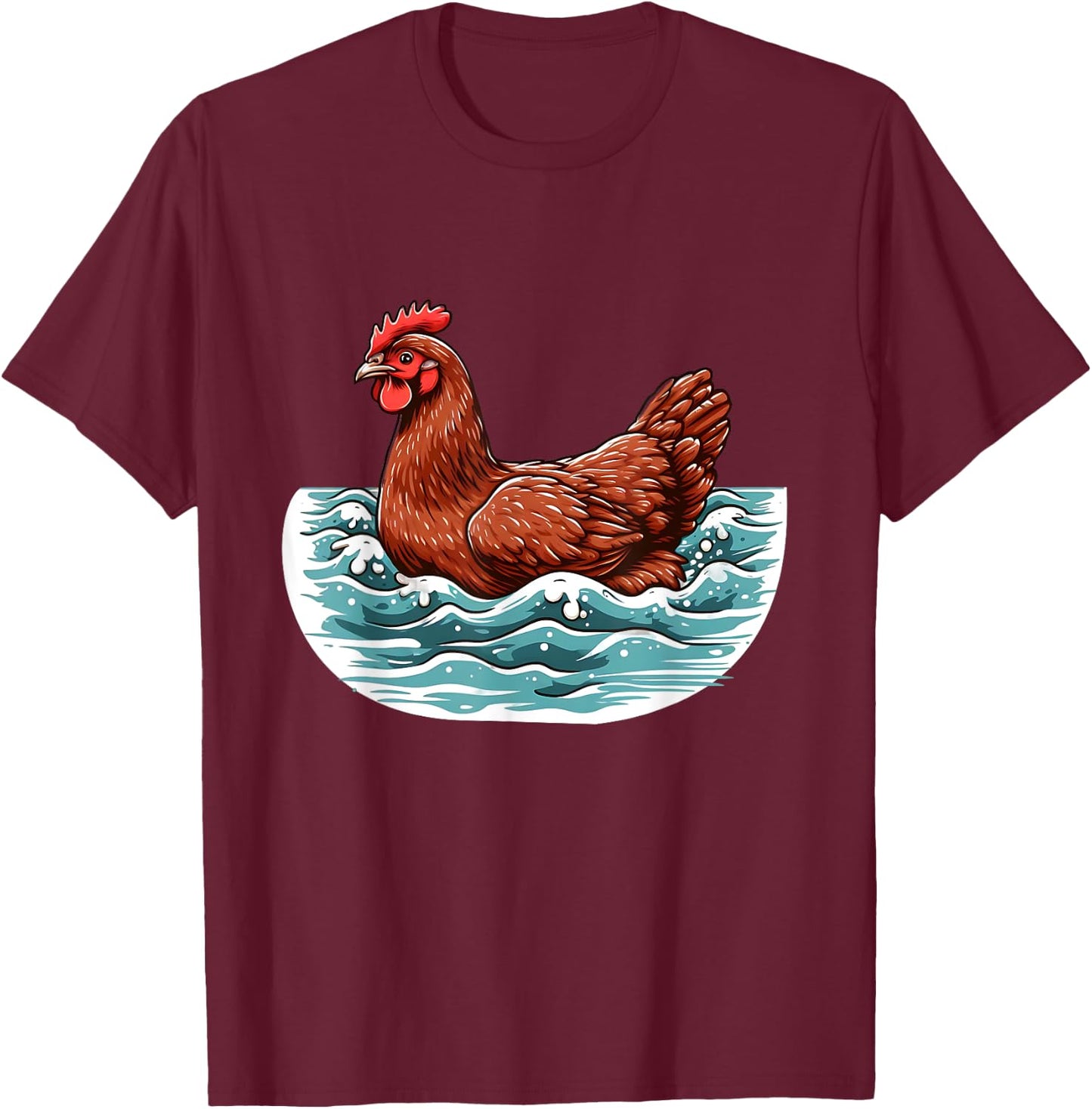 Chicken Swimming Through the Ocean - Swimming Chicken T-Shirt - T-Shirt | Maroon