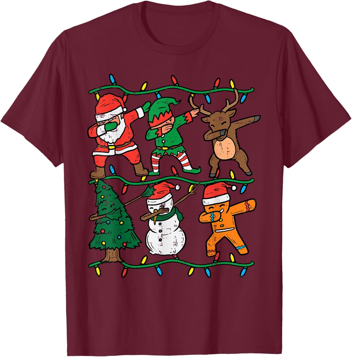 Dabbing Santa Elf Xmas PJs Christmas Men Girl Youth Boy Kids T-Shirt - T-Shirt | Maroon