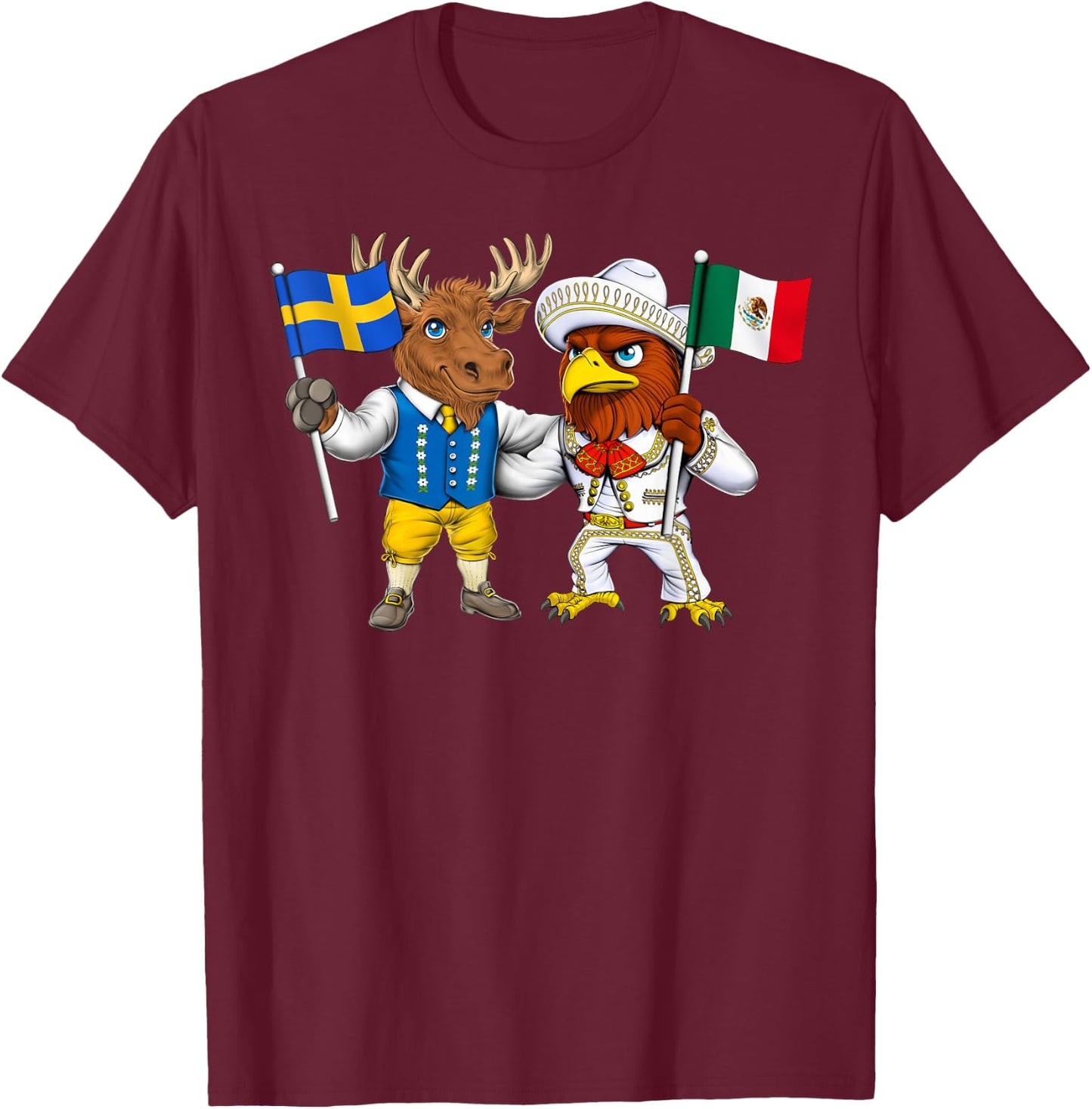 Mexico Sweden Flag Proud Mexican Roots Swedish Heritage T-Shirt - T-Shirt | Maroon