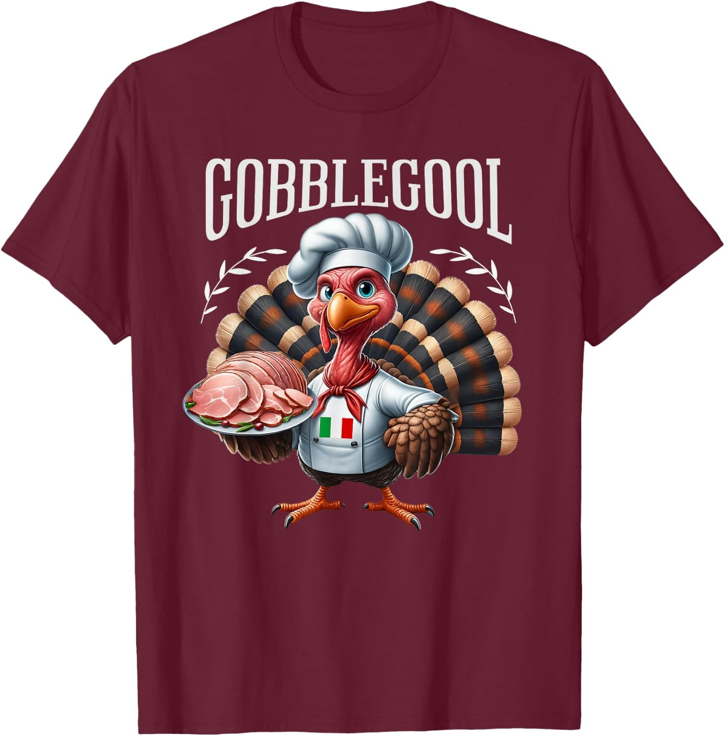 Funny Gobblegool Turkey Cheef Shirt - Adults Thanksgiving Retro Cartoon Turkey - Black, Small, Short Sleeve T-Shirt - T-Shirt | Maroon