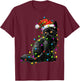 Black Cat Santa Christmas Tree Lighting Xmas Funny T-Shirt - T-Shirt | Maroon