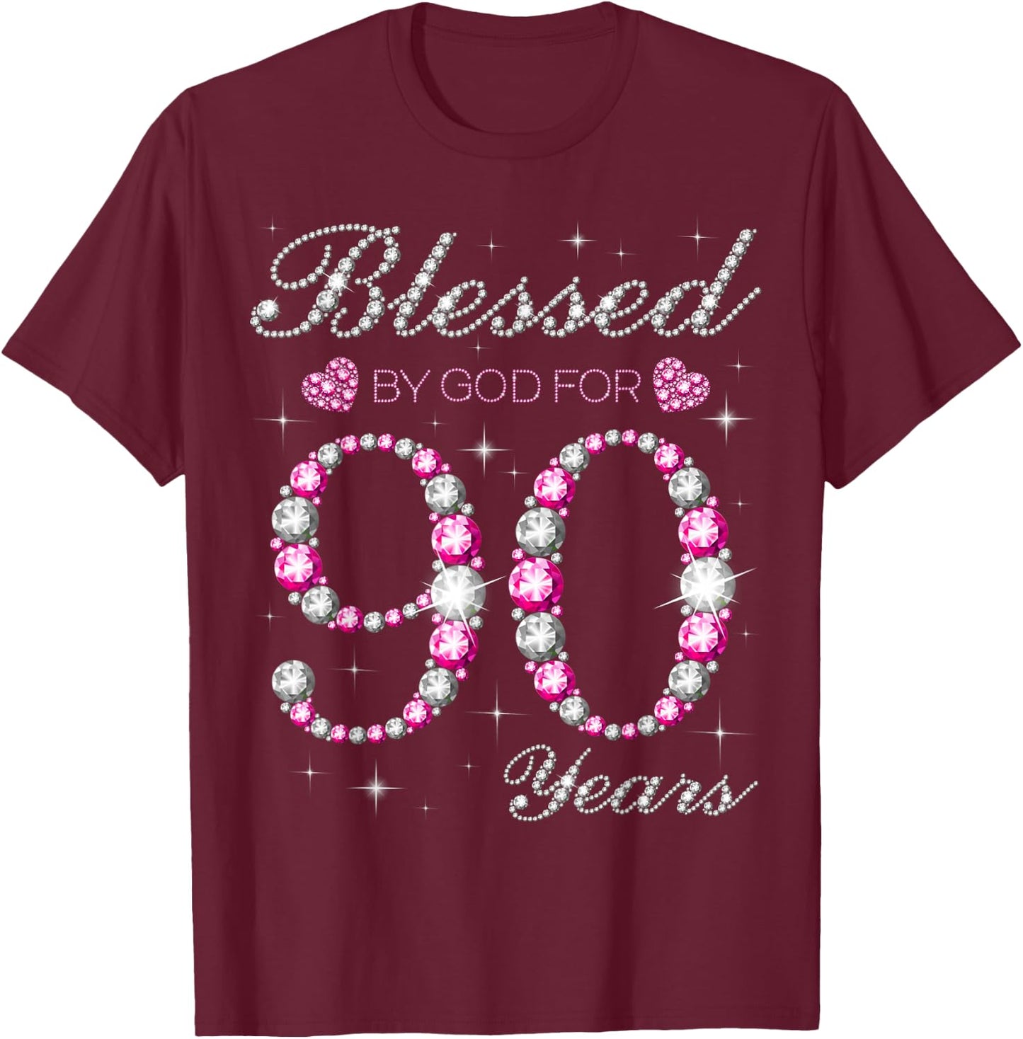 Blessed by God for 90 Years Old 90th Birthday Party B-Day T-Shirt - T-Shirt | Maroon