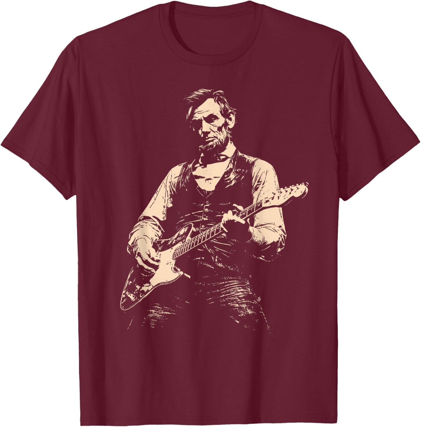 Retro George Washington Abe Lincoln Guitar Duo T-Shirt - T-Shirt | Maroon