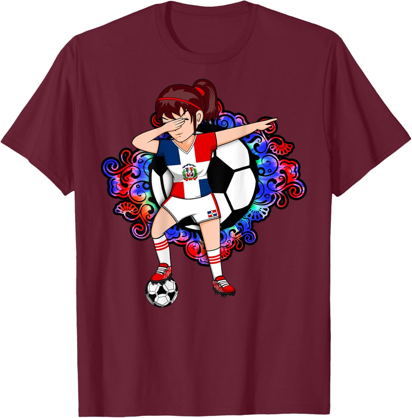 Dabbing Soccer Girl Dominican Republic Fans Jersey Football T-Shirt - T-Shirt | Maroon
