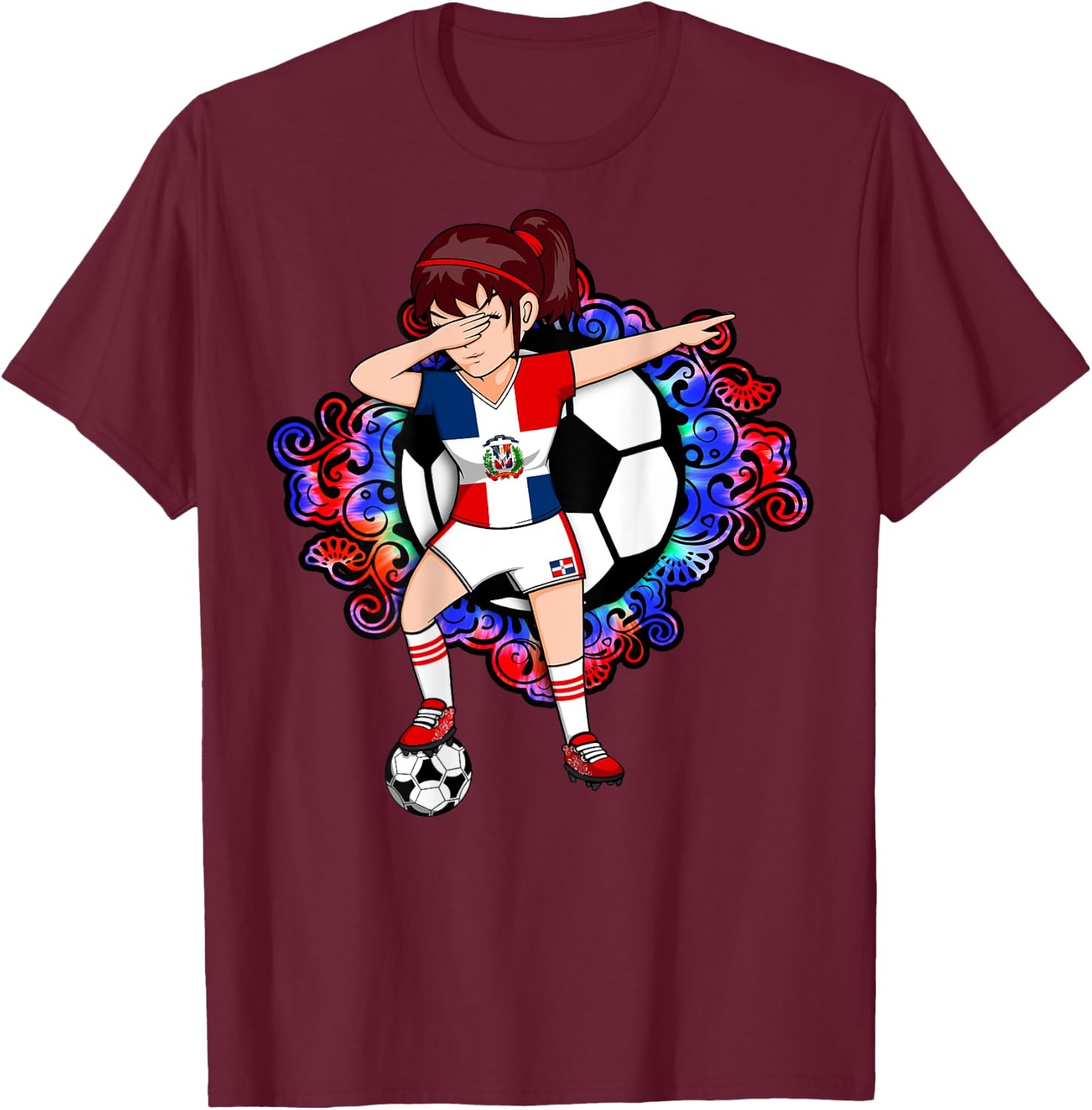 Dabbing Soccer Girl Dominican Republic Fans Jersey Football T-Shirt - T-Shirt | Maroon