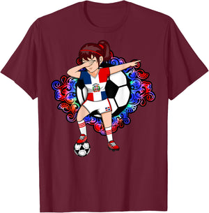 Dabbing Soccer Girl Dominican Republic Fans Jersey Football T-Shirt - T-Shirt | Maroon