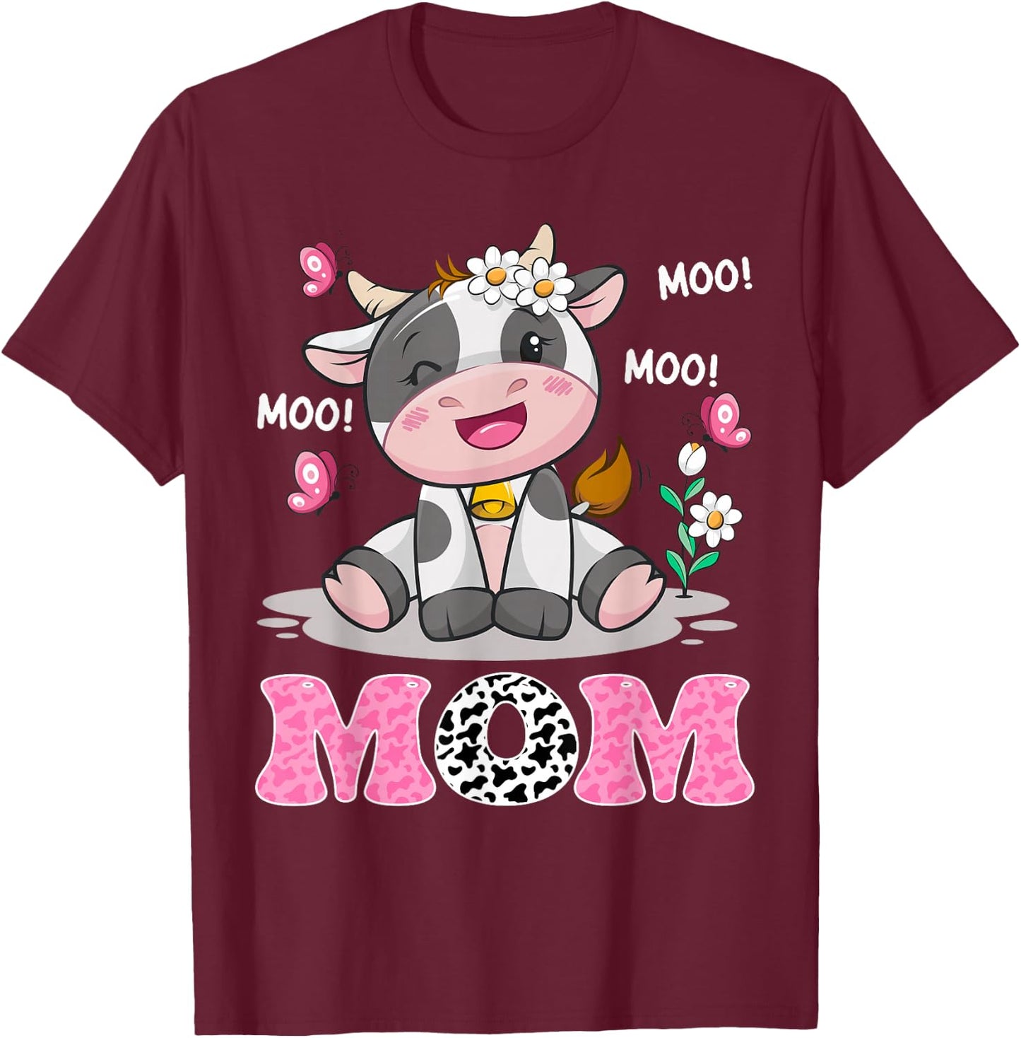 Mom Cute Cow Moo Moo Farmer Birthday Family Matching T-Shirt - T-Shirt | Maroon