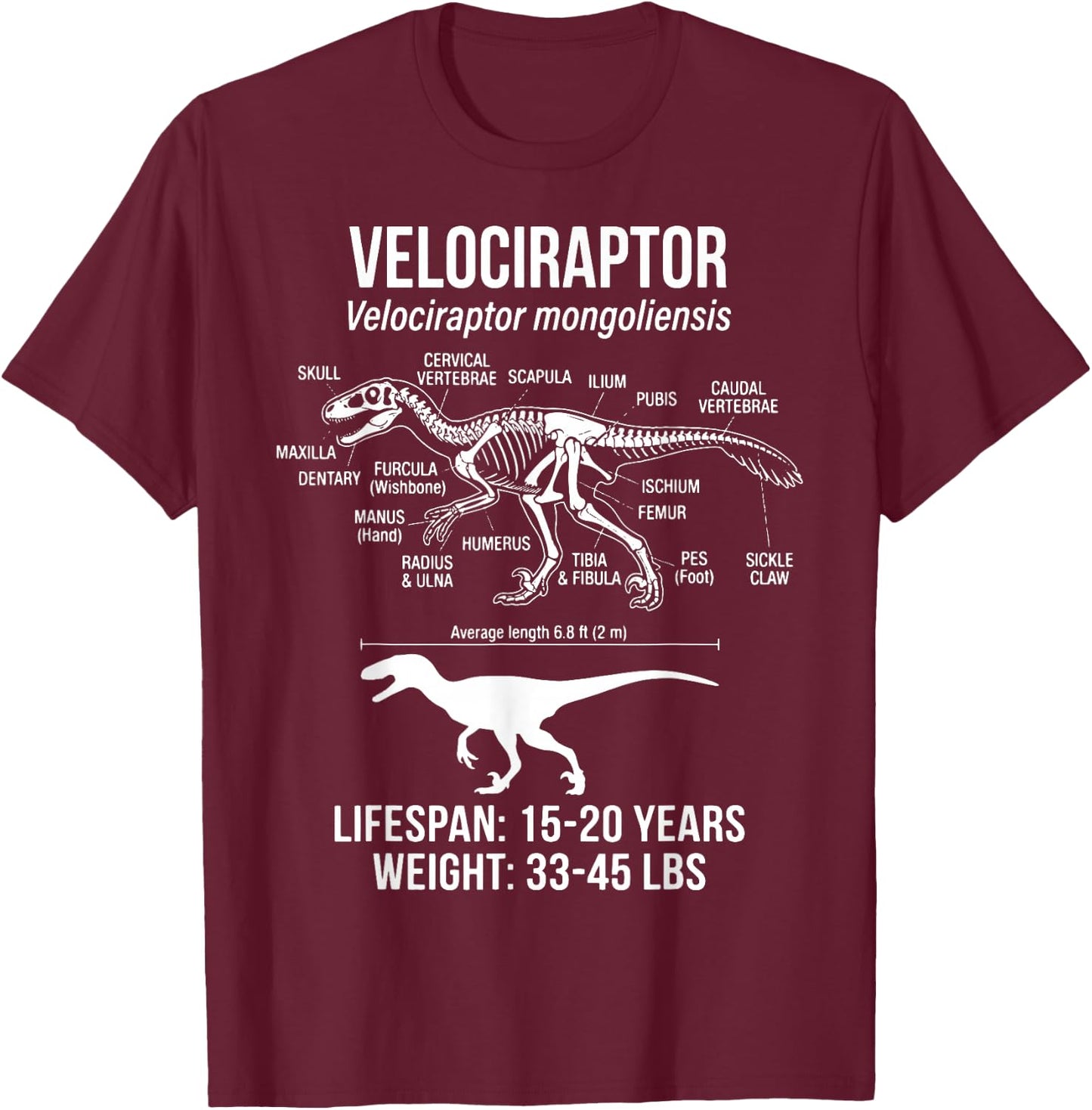 Velociraptor Diagram T-Shirt - T-Shirt | Maroon