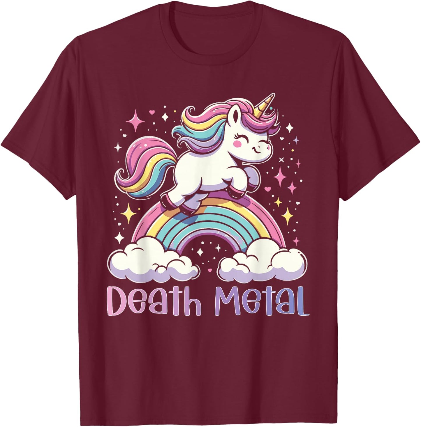 Death Metal Unicorn Rainbow Heavy Metal Rock Music T-Shirt - T-Shirt | Maroon