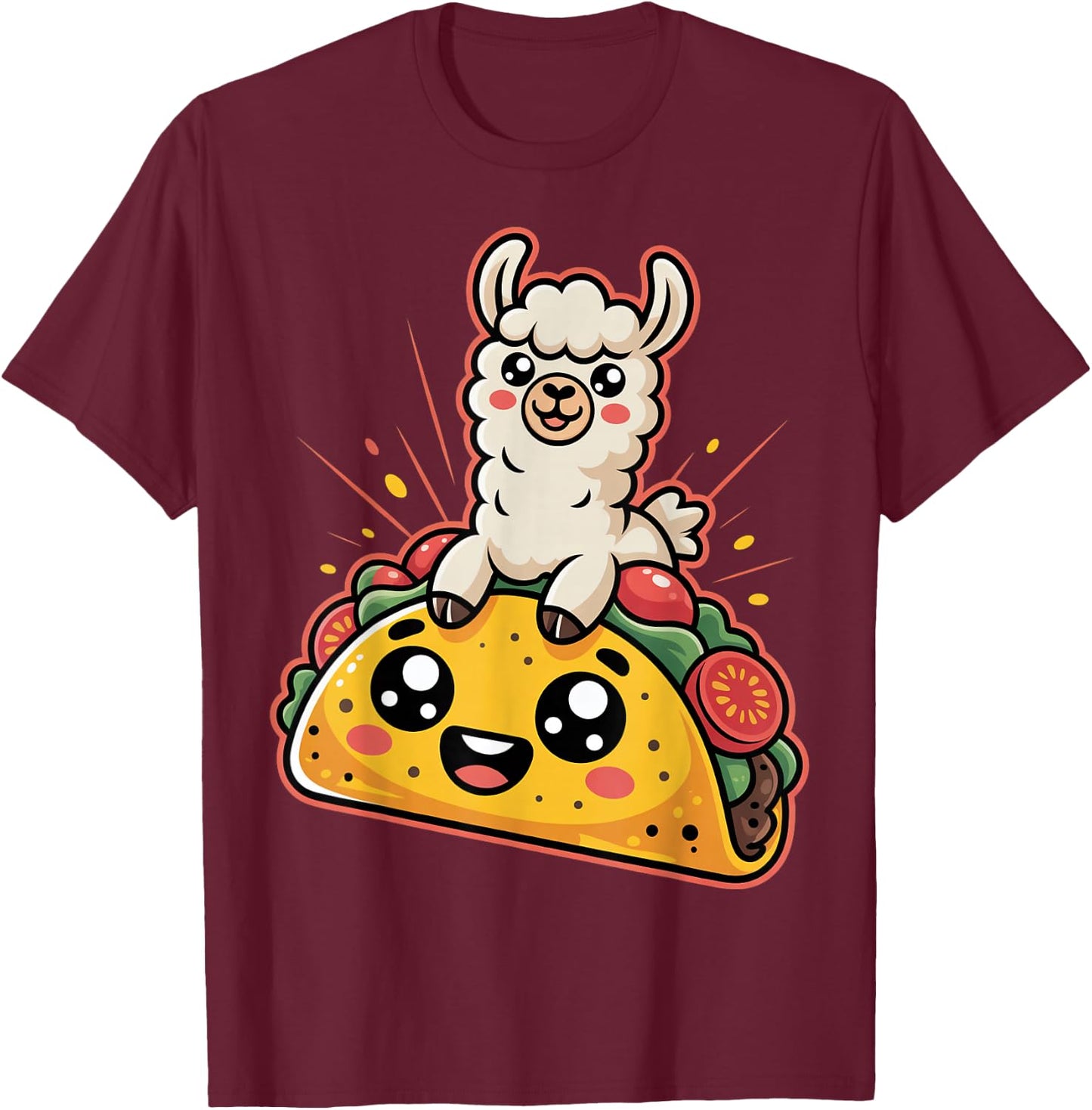 Cute Taco With Llama Vibes T-Shirt - T-Shirt | Maroon