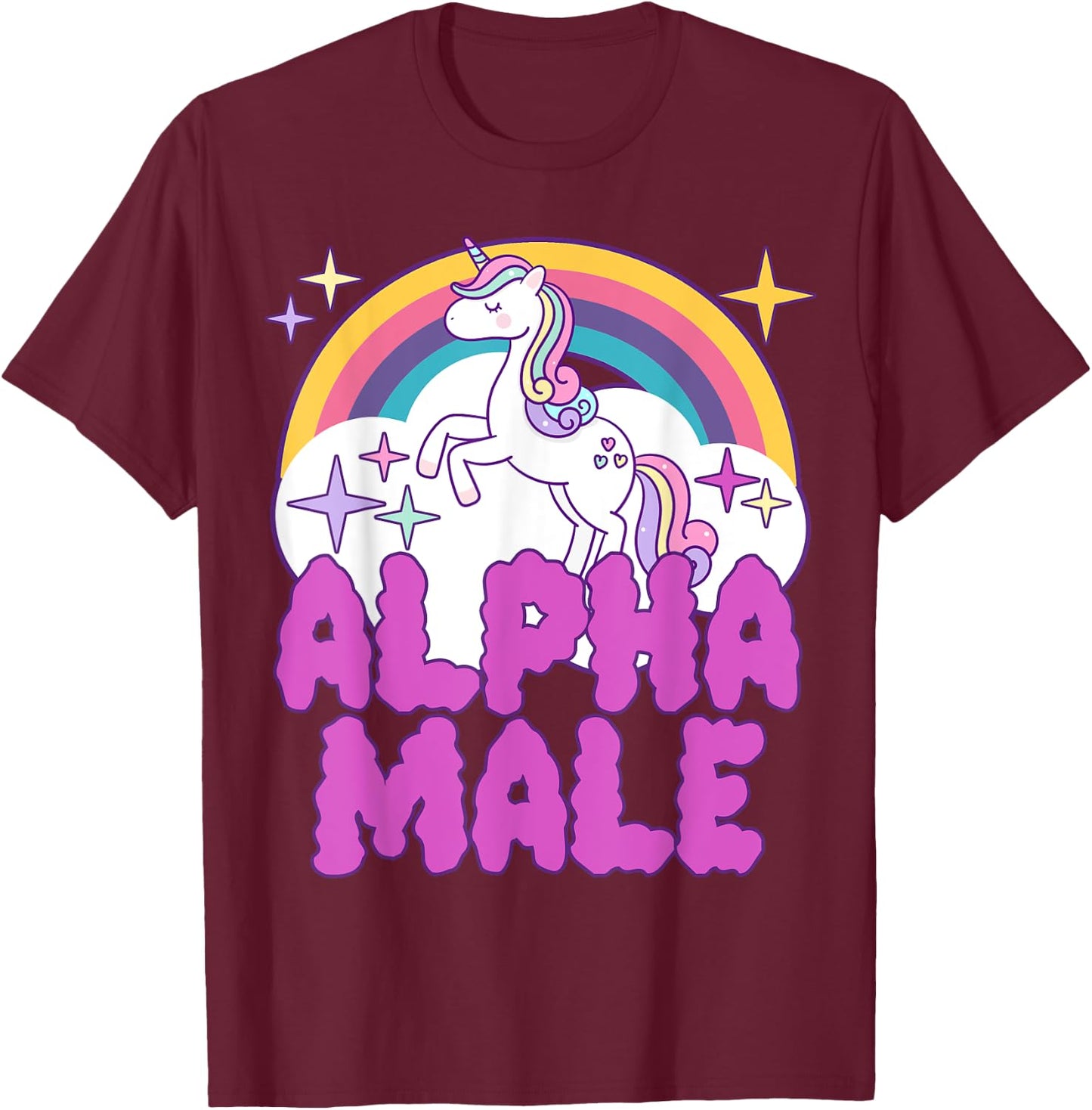 Ironic Alpha Male Unicorn Rainbow Funny Meme T-Shirt - T-Shirt | Maroon