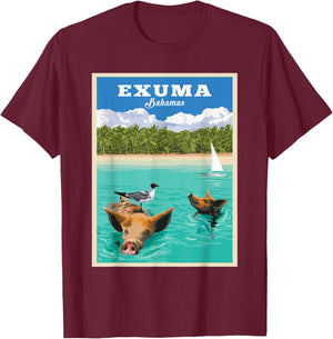Bahamas Swimming Pigs Tropical Beach Exuma Vacation Souvenir Men Women Kids T-Shirt - T-Shirt | Maroon