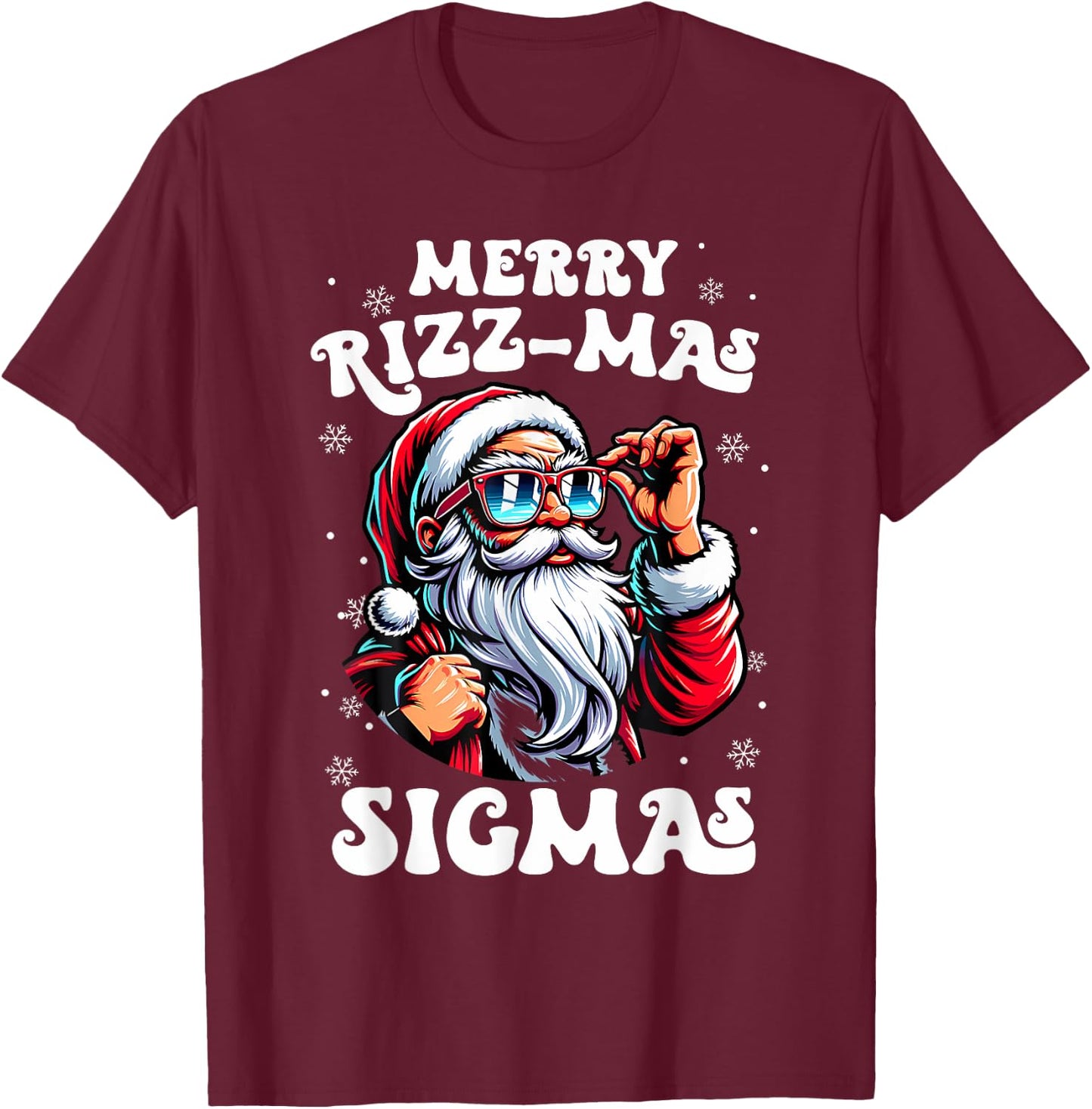 Merry Rizz Mas Sigmas Funny Gen Alpha X-Mas Santa Christmas T-Shirt - T-Shirt | Maroon