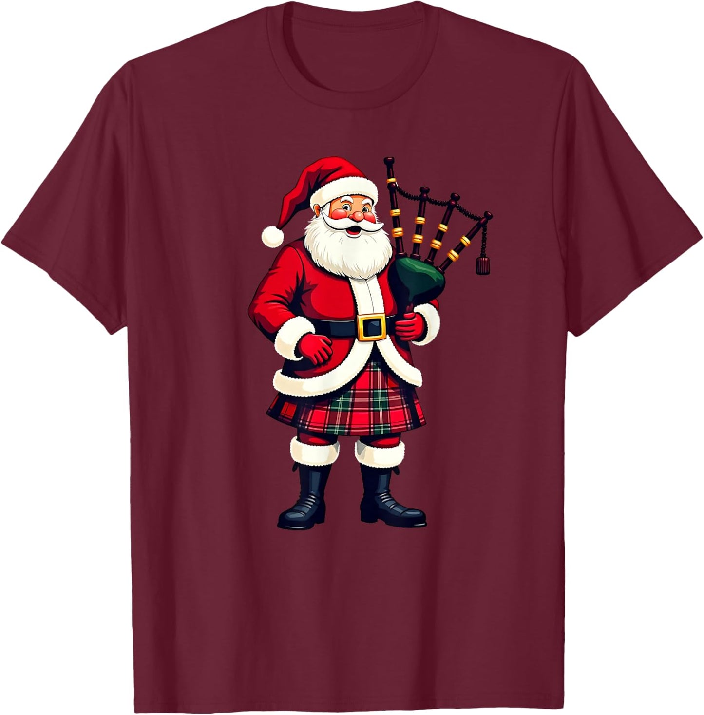 Scottish Santa Playing Bagpipe Christmas , Black, S T-Shirt - T-Shirt | Maroon