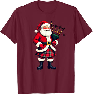 Scottish Santa Playing Bagpipe Christmas , Black, S T-Shirt - T-Shirt | Maroon