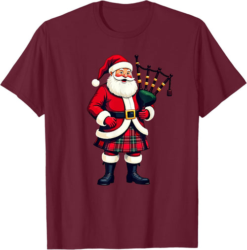 Scottish Santa Playing Bagpipe Christmas , Black, S