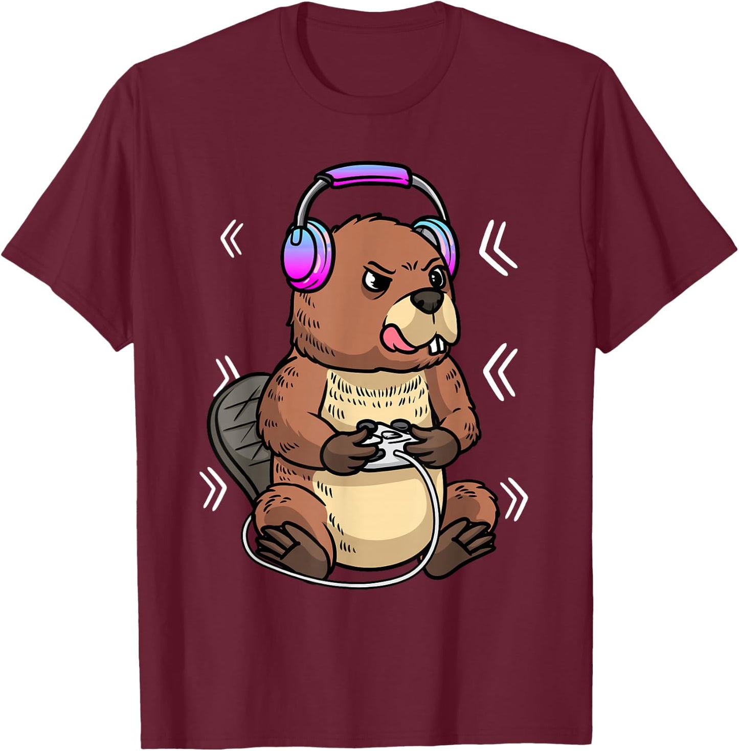 Beaver Playing Video Game Rodent Gaming Gamer Kids Boys T-Shirt - T-Shirt | Maroon