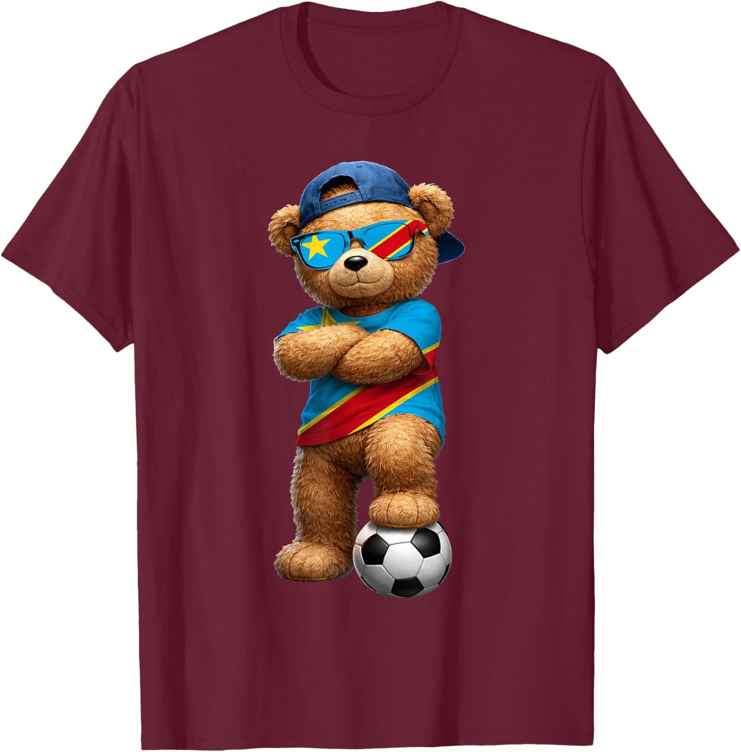 Congolese Flag Teddy Player Sports Outfit for Congo T-Shirt - T-Shirt | Maroon