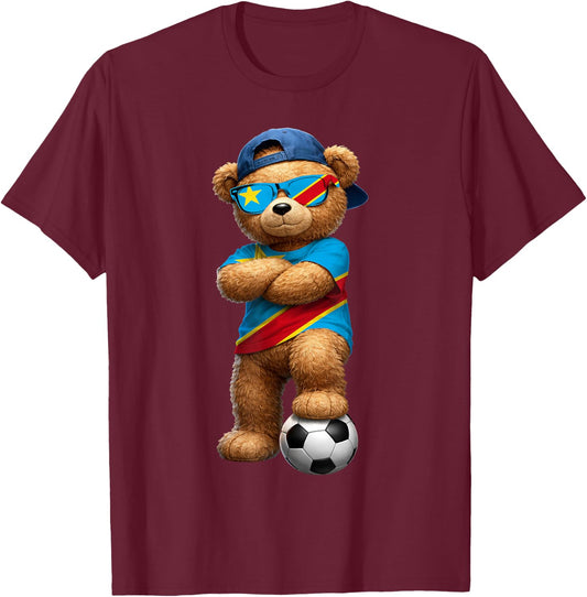 Congolese Flag Teddy Player Sports Outfit for Congo T-Shirt - T-Shirt | Maroon