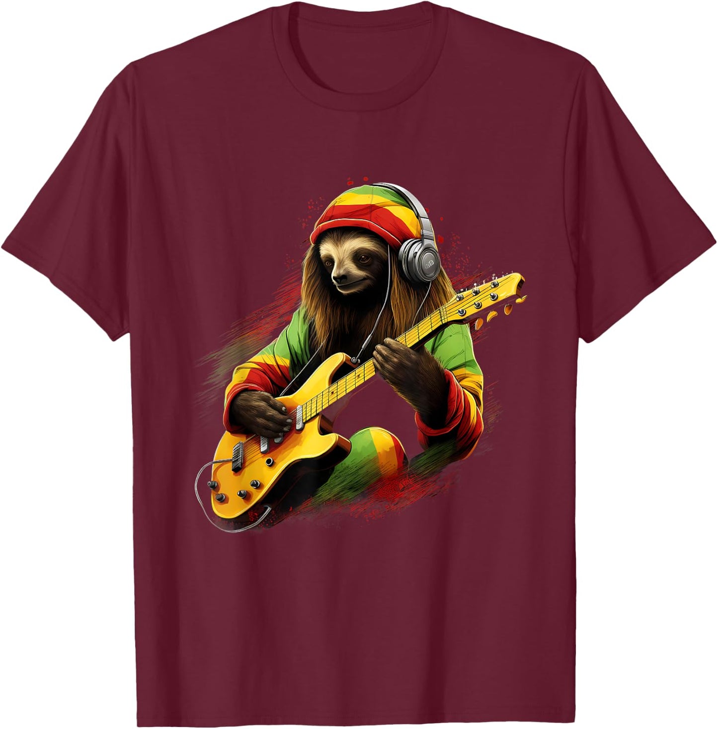 Reggae Music Jamaica Hippie Rastafari Rasta Reggae Sloth T-Shirt - T-Shirt | Maroon