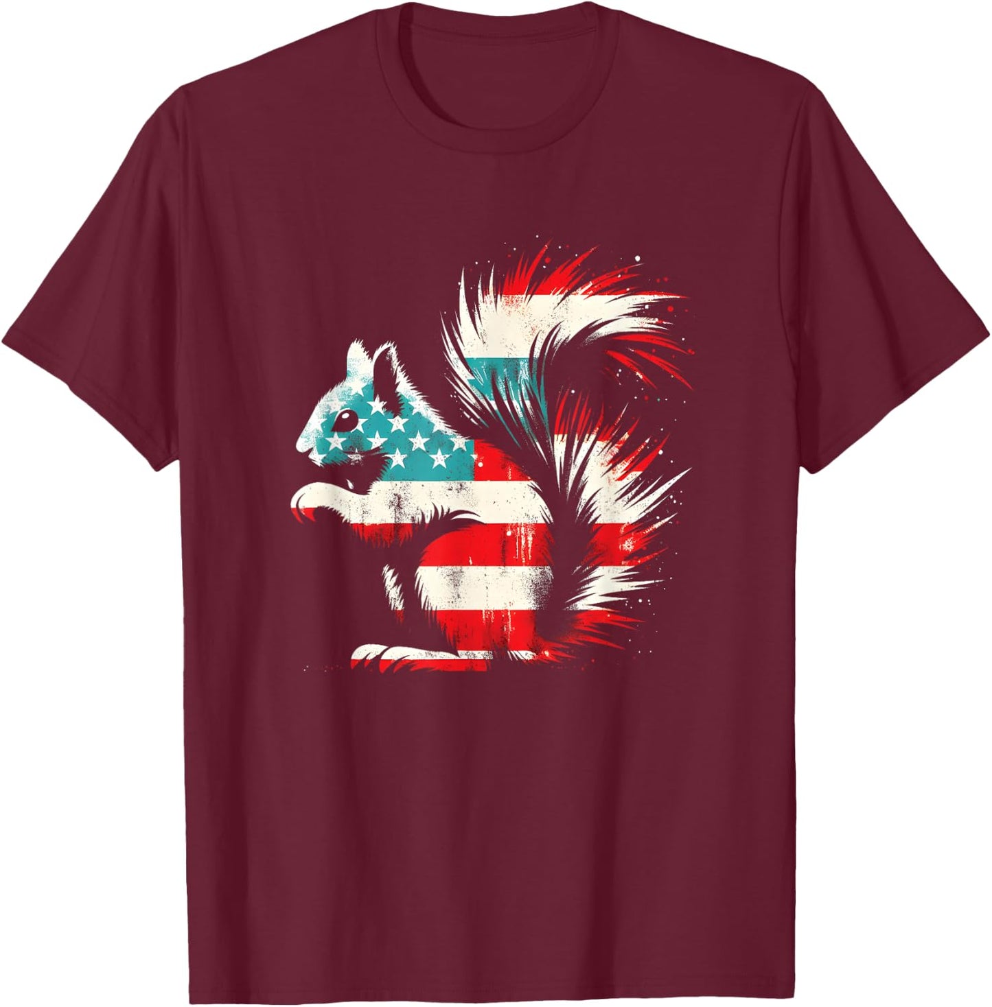 Squirrel American Flag - Patriotic USA Squirrel Rodent Lover T-Shirt - T-Shirt | Maroon