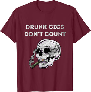 Halloween Skeleton Drunk Cigs Don't Count Vintage Funny Cool T-Shirt - T-Shirt | Maroon