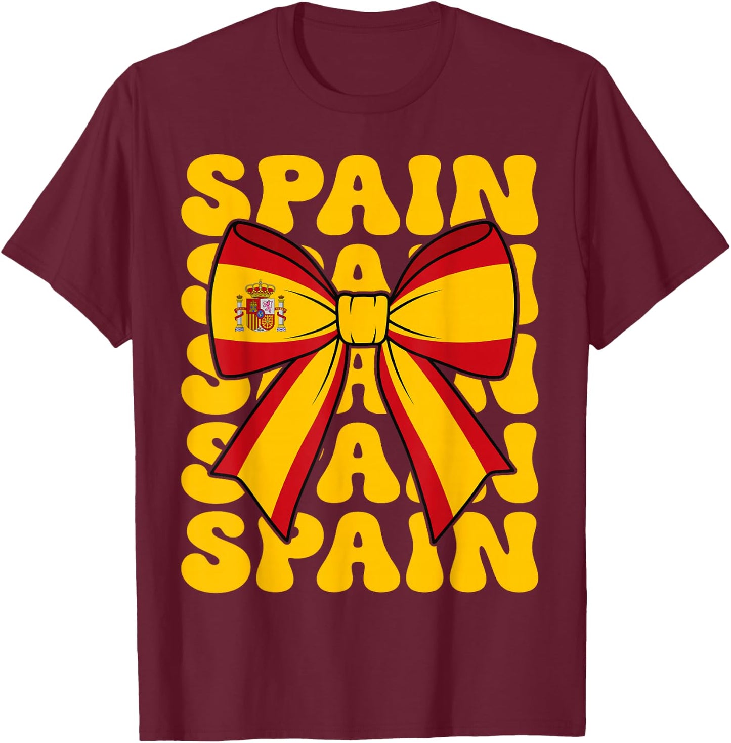 Spanish Girl Coquette Bow Spain Flag Cute Retro Groovy Spain T-Shirt - T-Shirt | Maroon