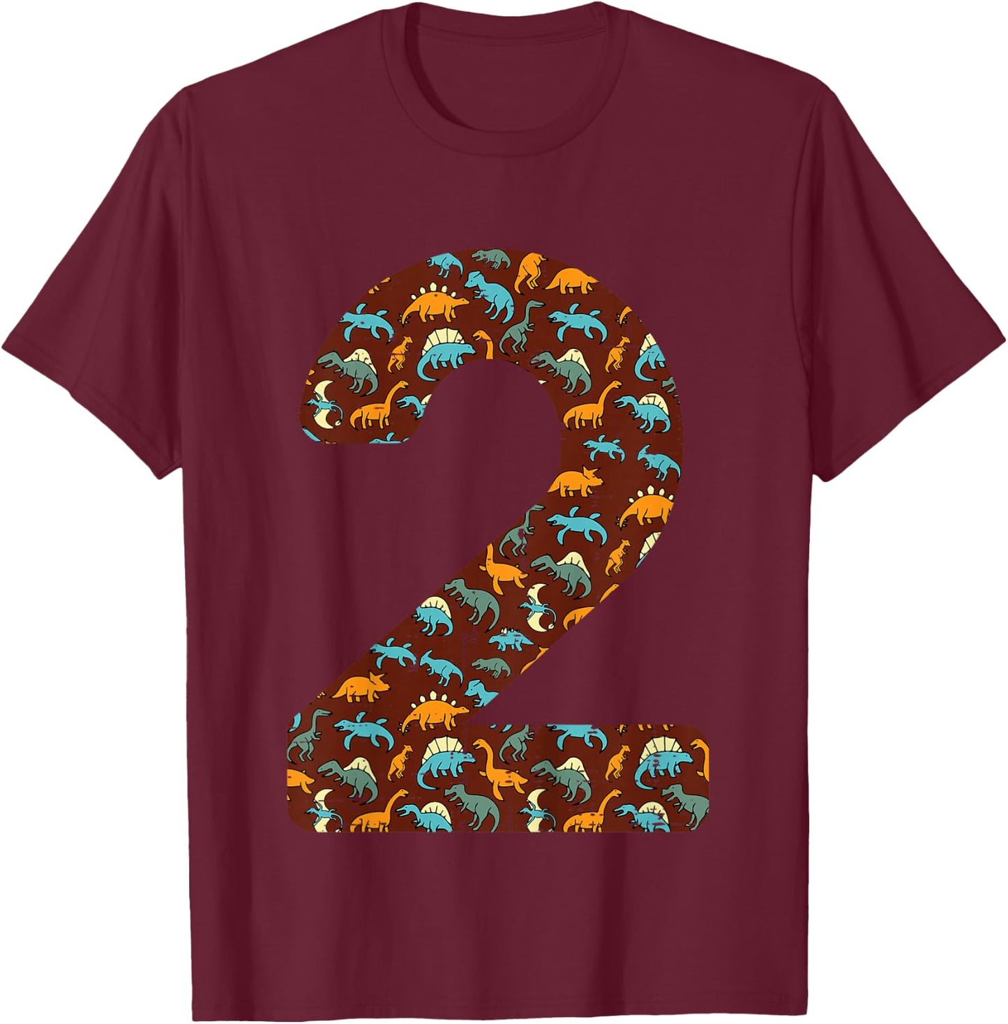 Kids 2nd Birthday 2 Dinosaurs Trex Two Year Bday Toddler Boys Kid T-Shirt - T-Shirt | Maroon