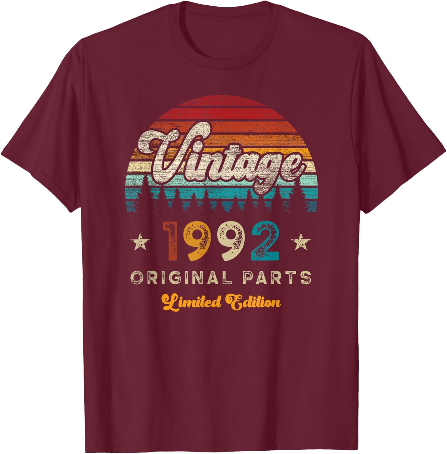 Vintage 1992 Anniversaire 34 Ans D'âge Limited Edition T-Shirt - T-Shirt | Maroon