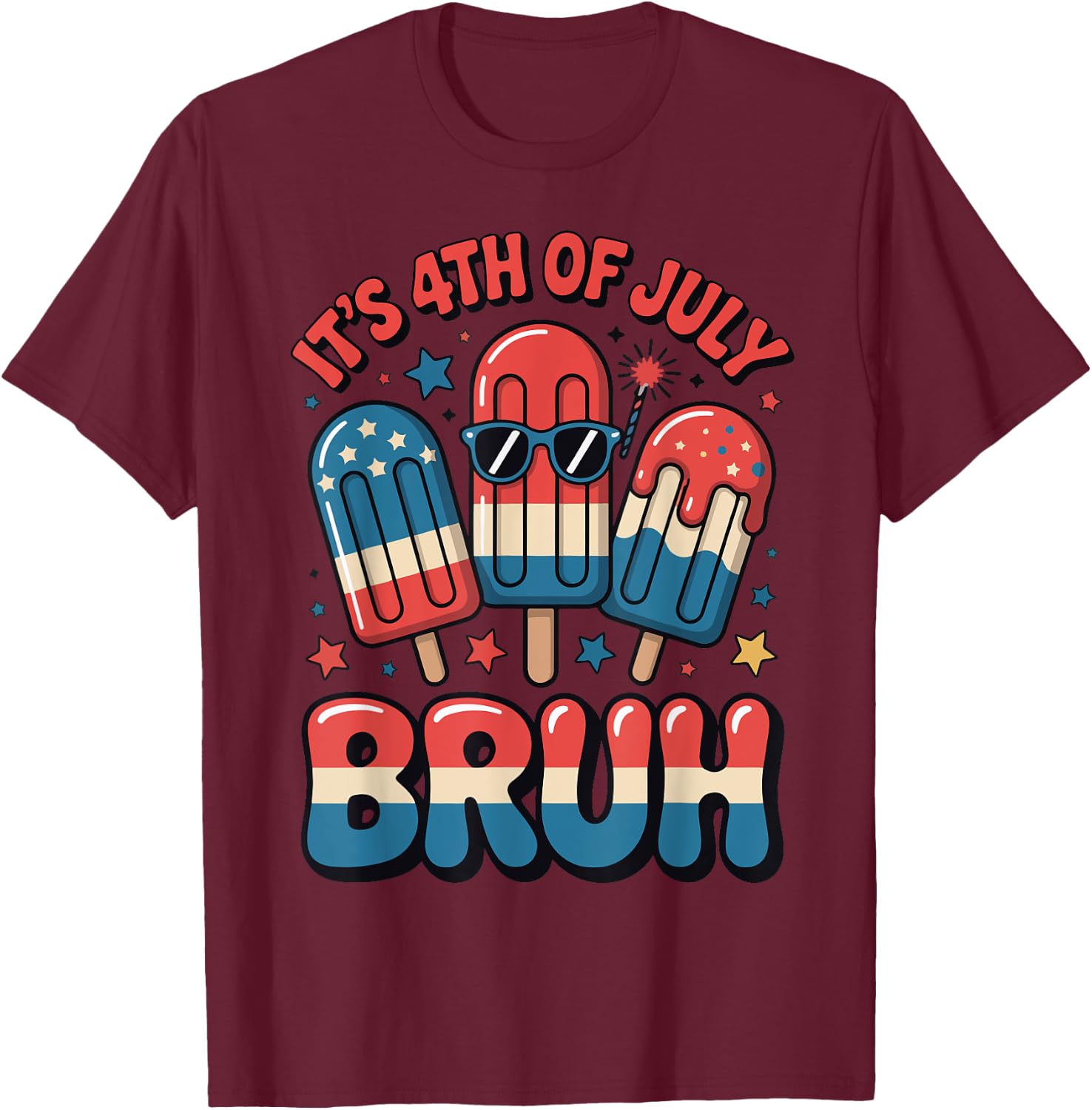 Bruh 4th of July Funny Toddler Teen Boy USA Flag Popsicle T-Shirt - T-Shirt | Maroon