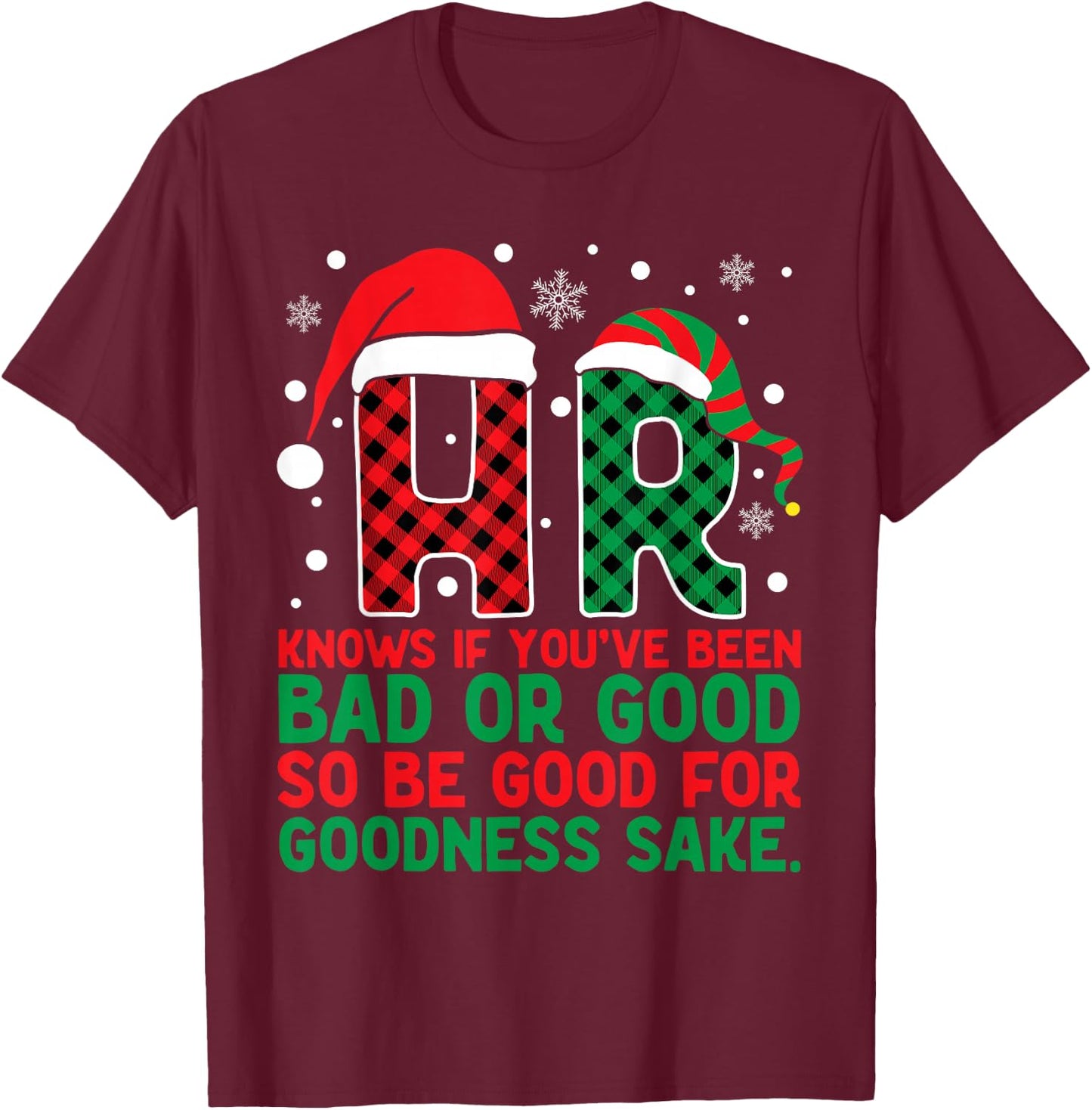 HR Knows If You've Been Bad Or Good Buffalo Plaid Christmas T-Shirt - T-Shirt | Maroon