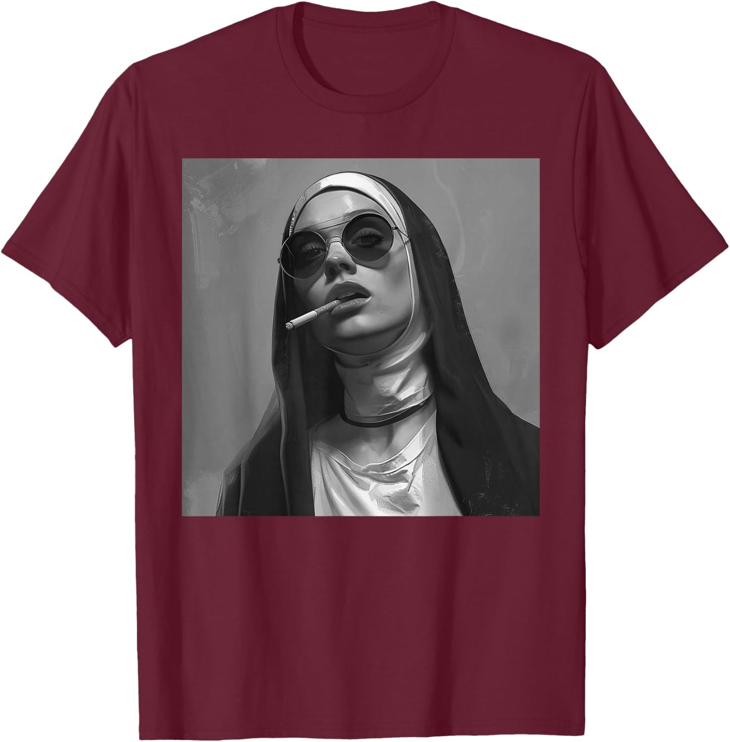 Hot nun smokes cigarette, Rebellious nun T-Shirt - T-Shirt | Maroon