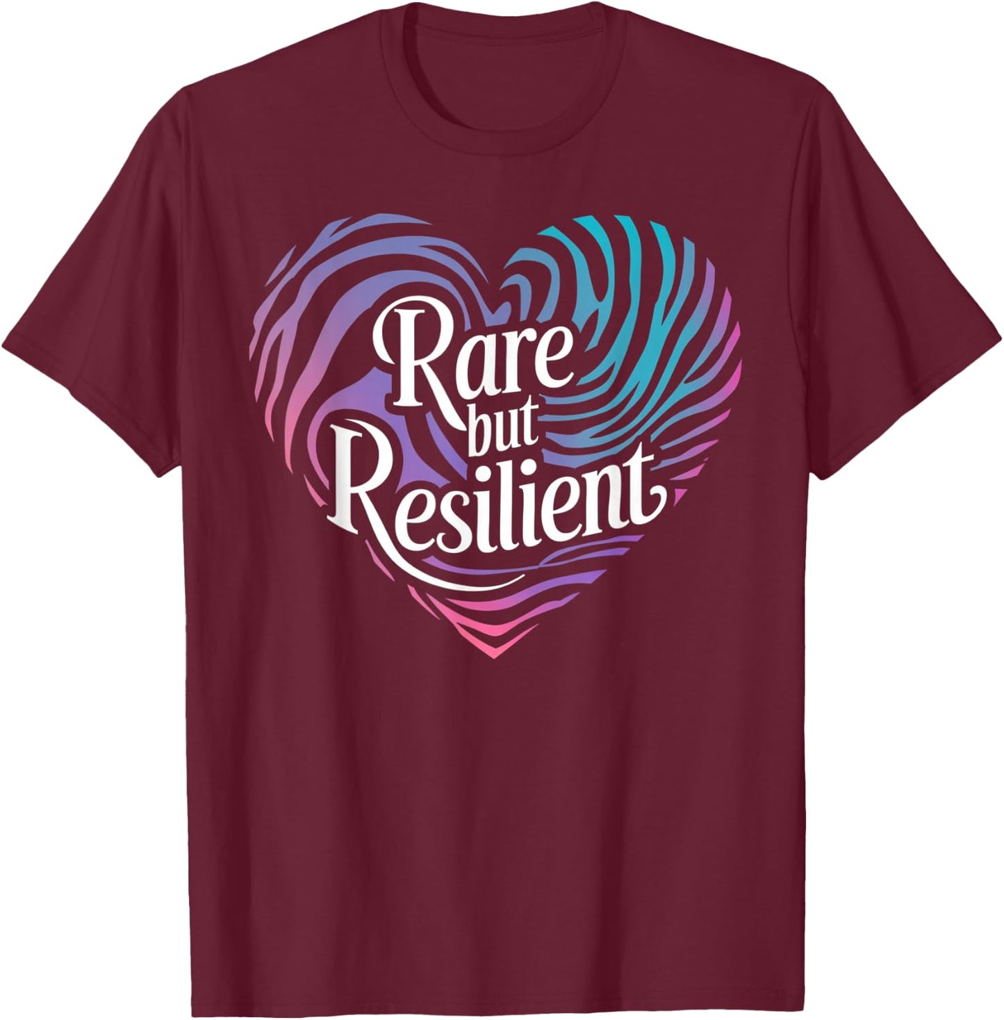 Rare but Resilient Zebra Heart Shirt - Rare Disease Day 2026 T-Shirt - T-Shirt | Maroon