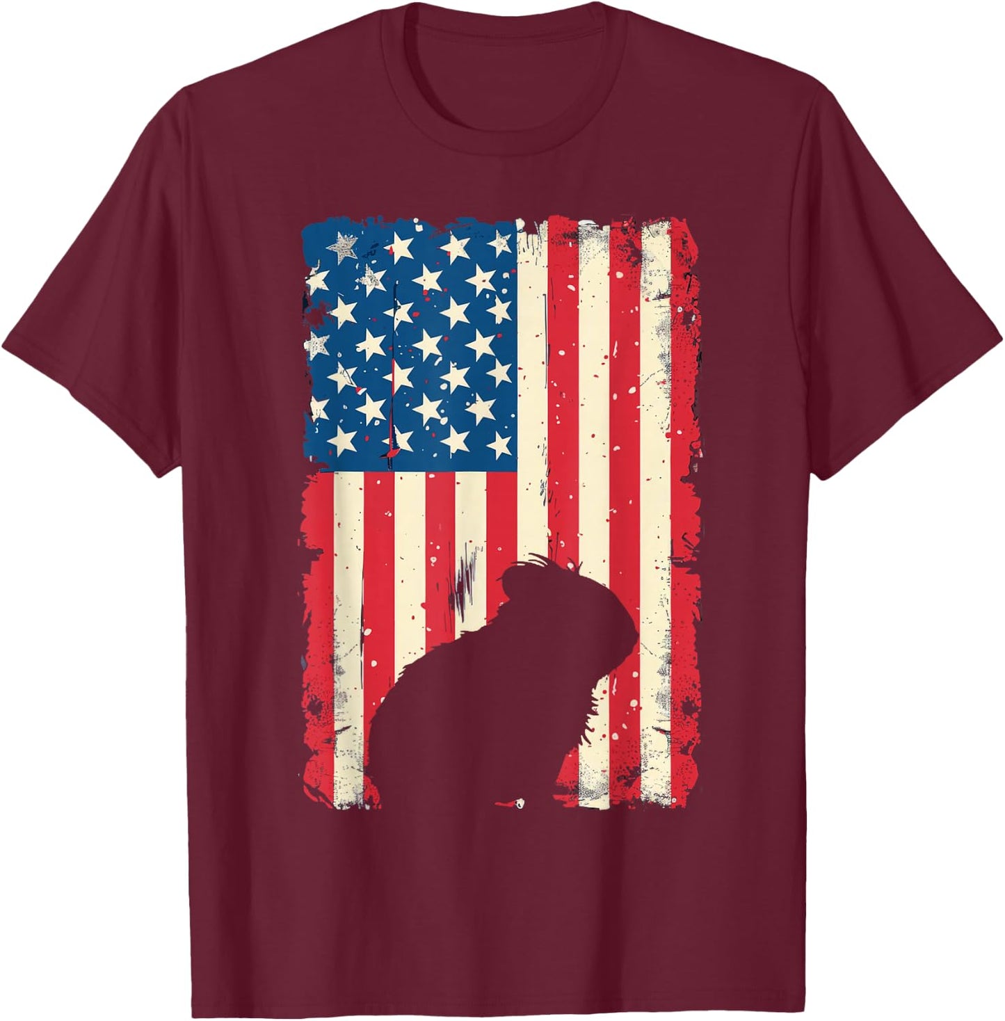 Patriotic Guinea Pig Animal 4th of July US American Flag Women Kids Men T-Shirt - T-Shirt | Maroon