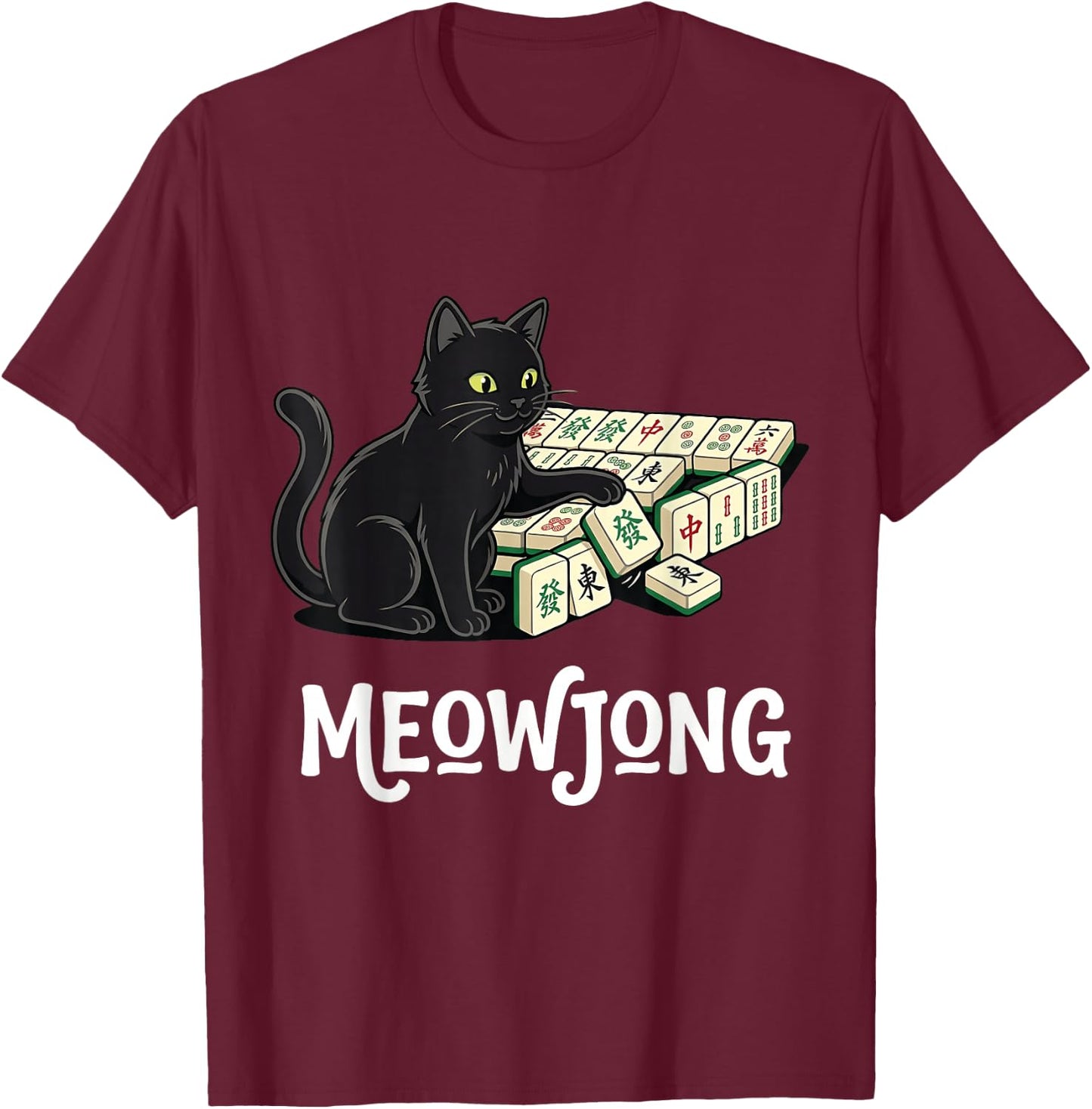 Mahjong Meow Cat Meowjong T-Shirt - T-Shirt | Maroon