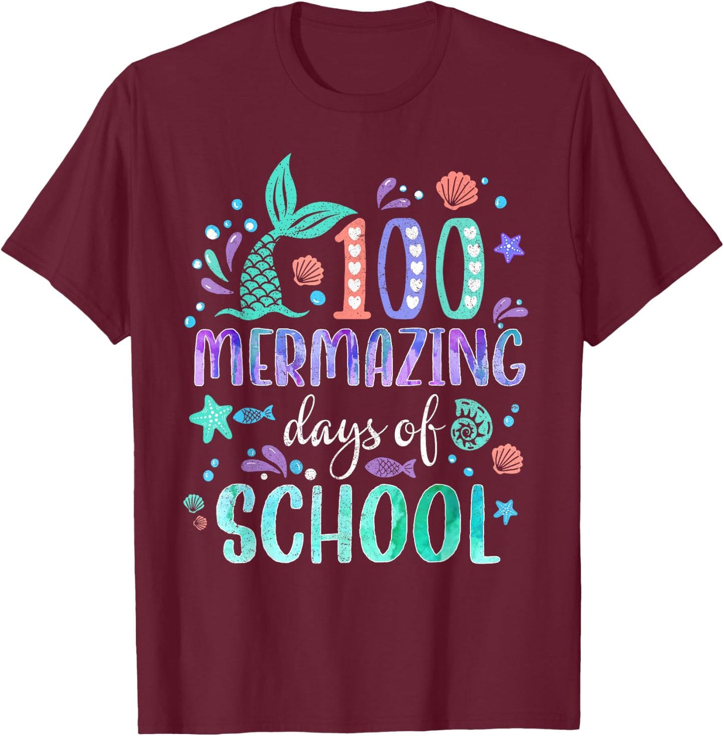 100th Day Mermaid Tail 100 Mermazing Days Of School Kids T-Shirt - T-Shirt | Maroon