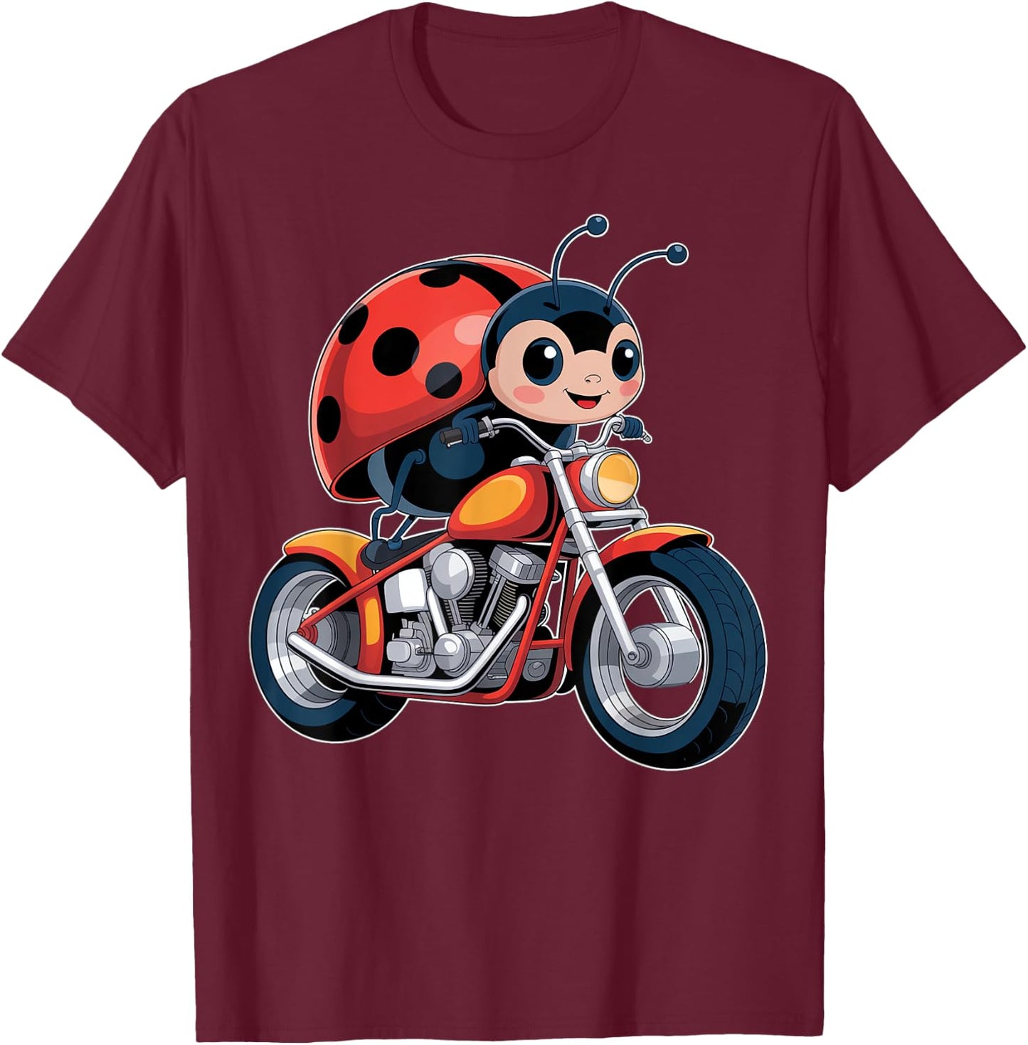 Cute Ladybug on a Motorcycle T-Shirt - T-Shirt | Maroon
