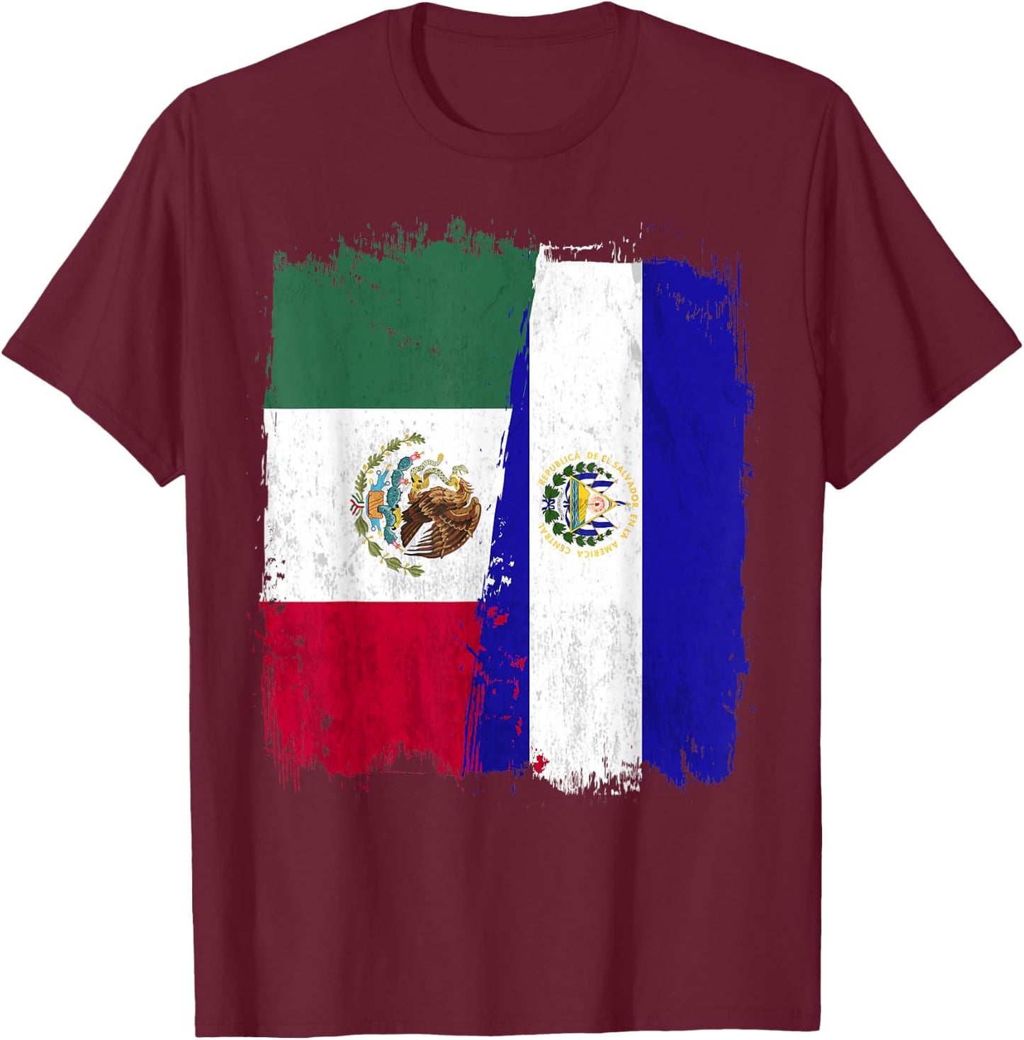 Mexican El Salvador Flag Half Mexican El Salvadoria Flag T-Shirt - T-Shirt | Maroon