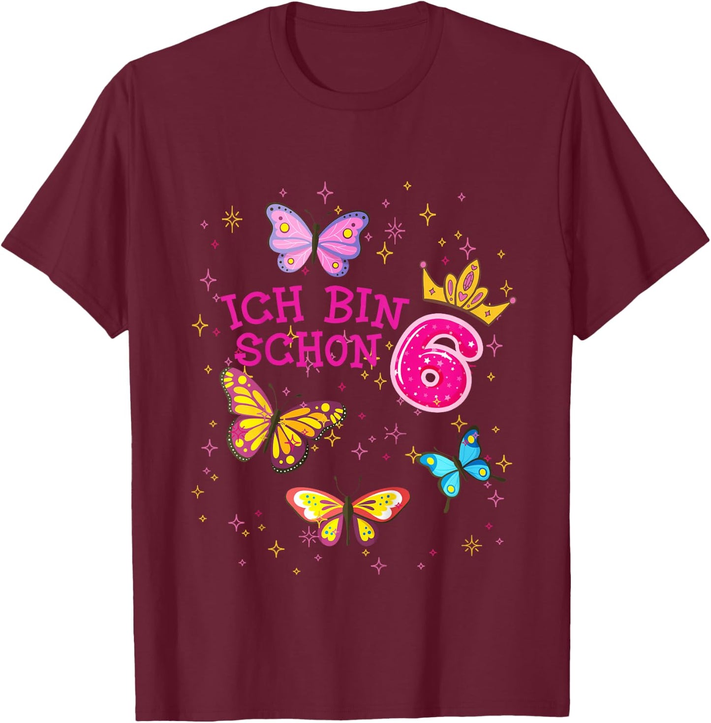 Children's with German Text "Ich bin schon 6 Girls", black T-Shirt - T-Shirt | Maroon
