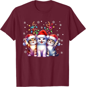 Christmas Cat Santa Reindeer Cat Lover Christmas Cats T-Shirt - T-Shirt | Maroon