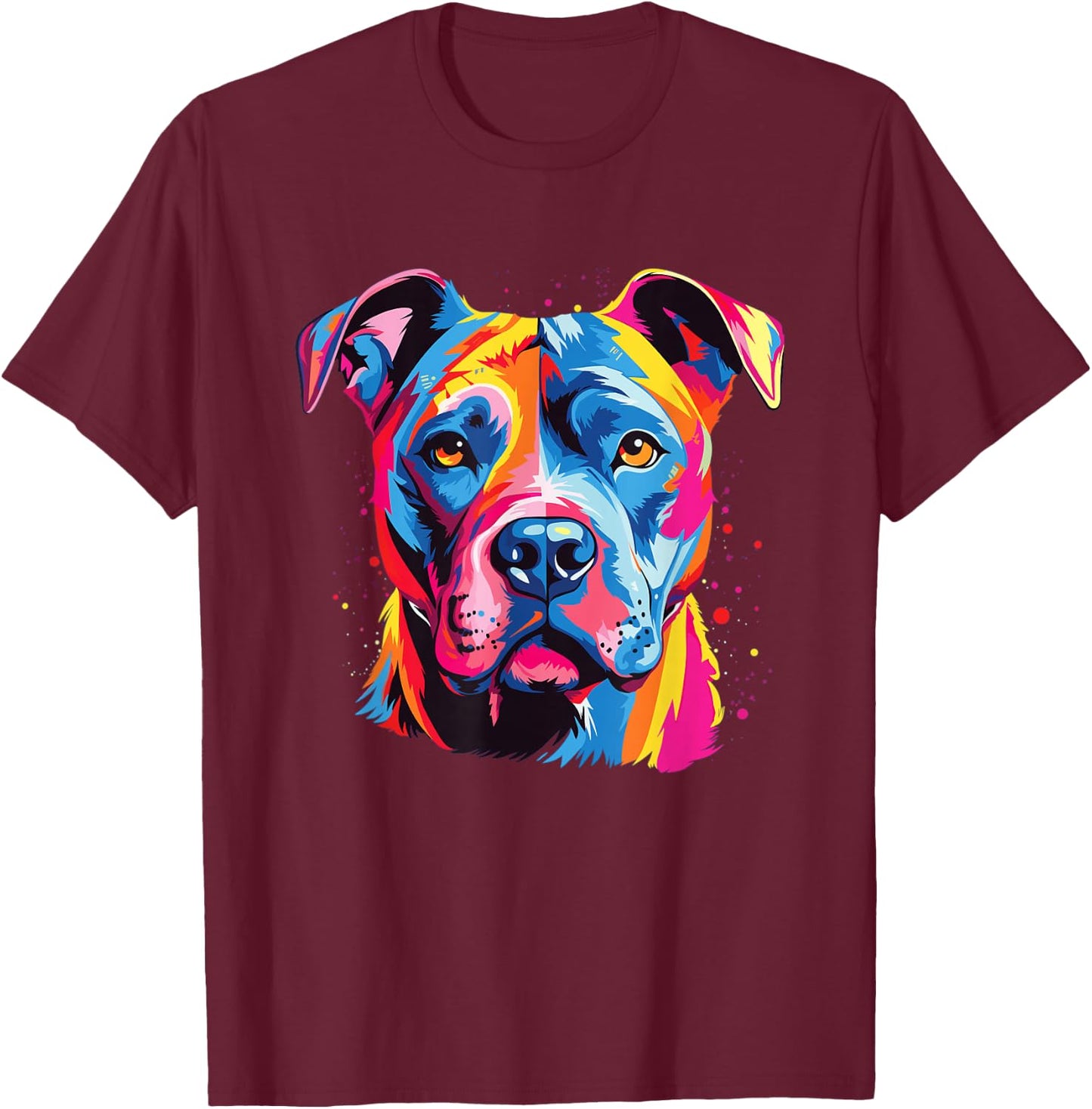 Watercolor Colorful American Pit Bull Terrier Dog T-Shirt - T-Shirt | Maroon