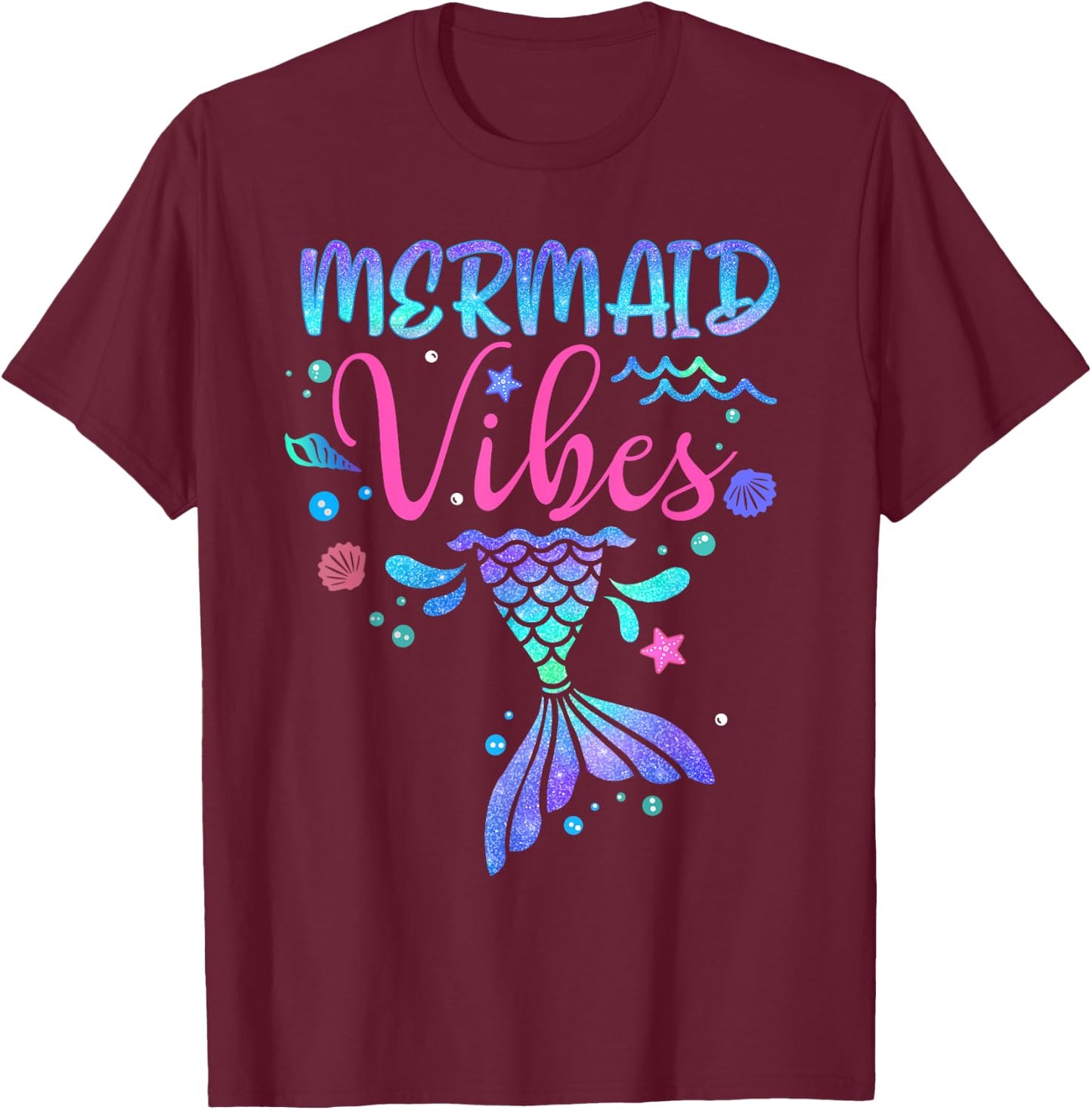 Mermaid Vibes Party Mermaid Tail Matching Family Squad T-Shirt - T-Shirt | Maroon