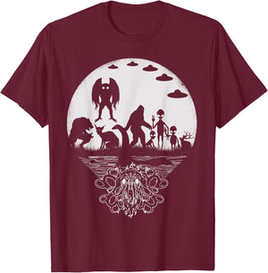 Bigfoot Mothman Loch Ness Monster And Aliens! Funny Cryptid T-Shirt - T-Shirt | Maroon