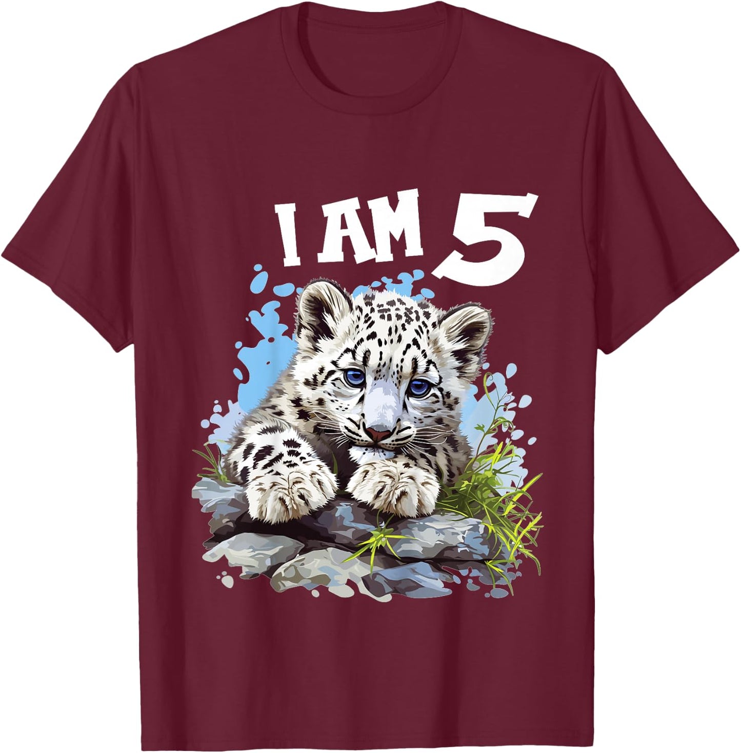 5 Years old 5 birthday Snow Leopards Boy girl Snow Leopard T-Shirt - T-Shirt | Maroon