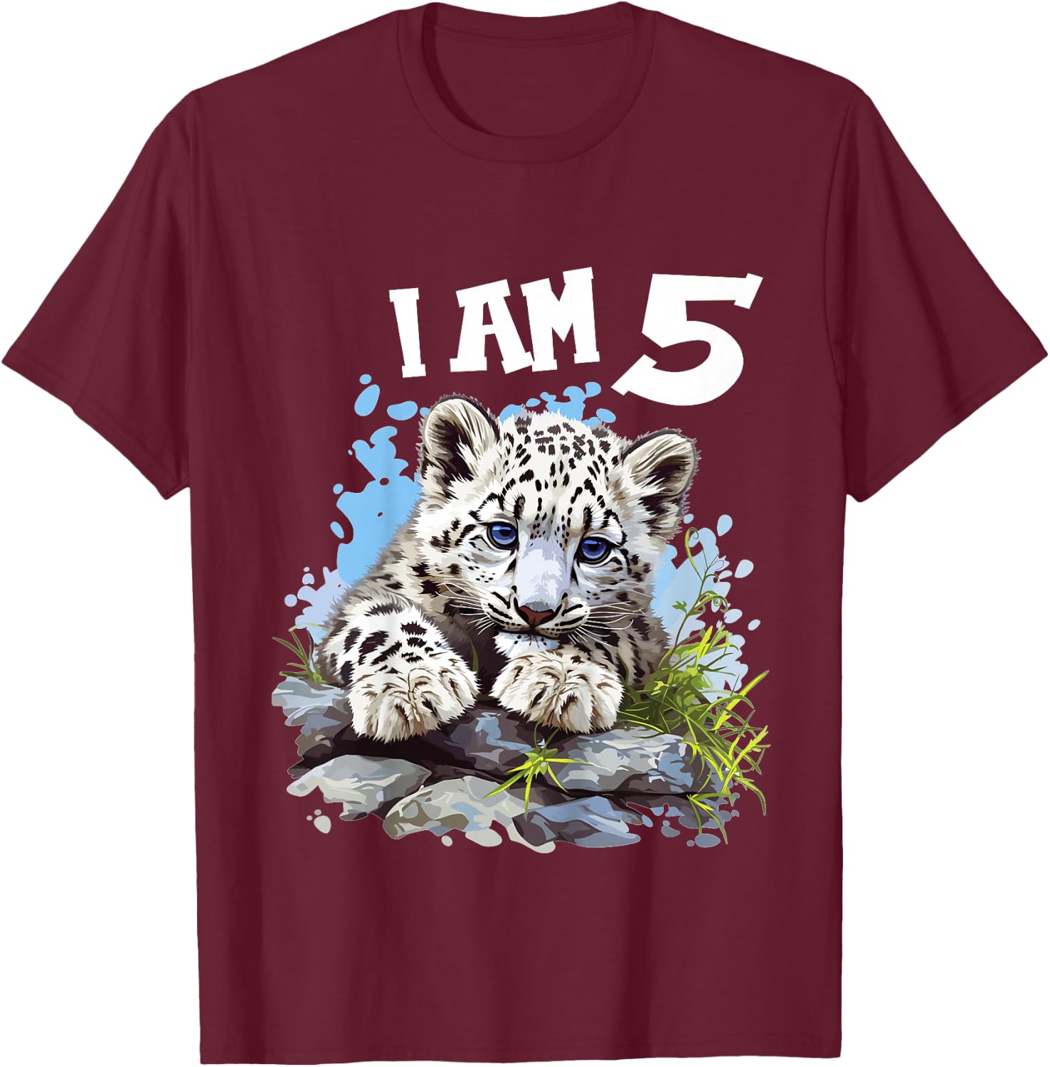 5 Years old 5 birthday Snow Leopards Boy girl Snow Leopard T-Shirt - T-Shirt | Maroon
