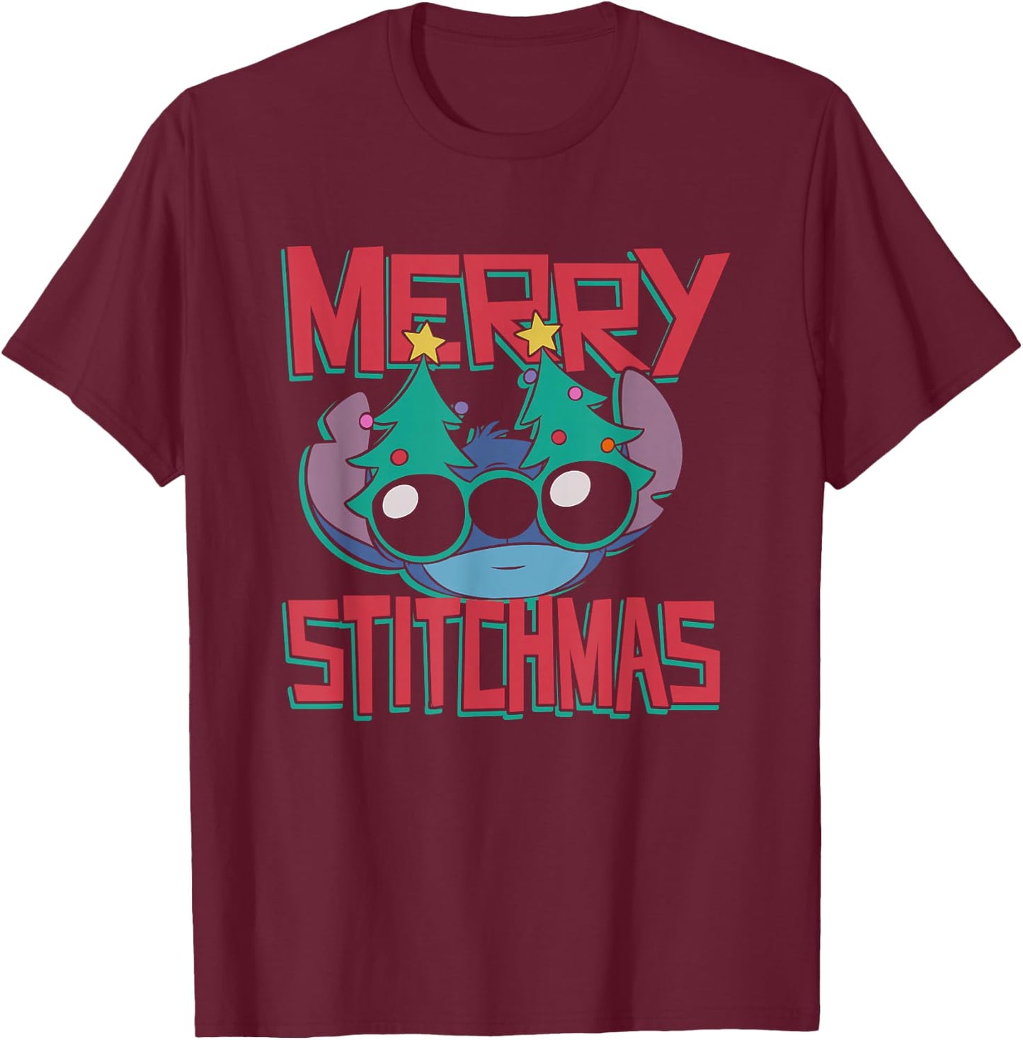 Disney Lilo & Stitch Christmas Merry Stitchmas T-Shirt - T-Shirt | Maroon
