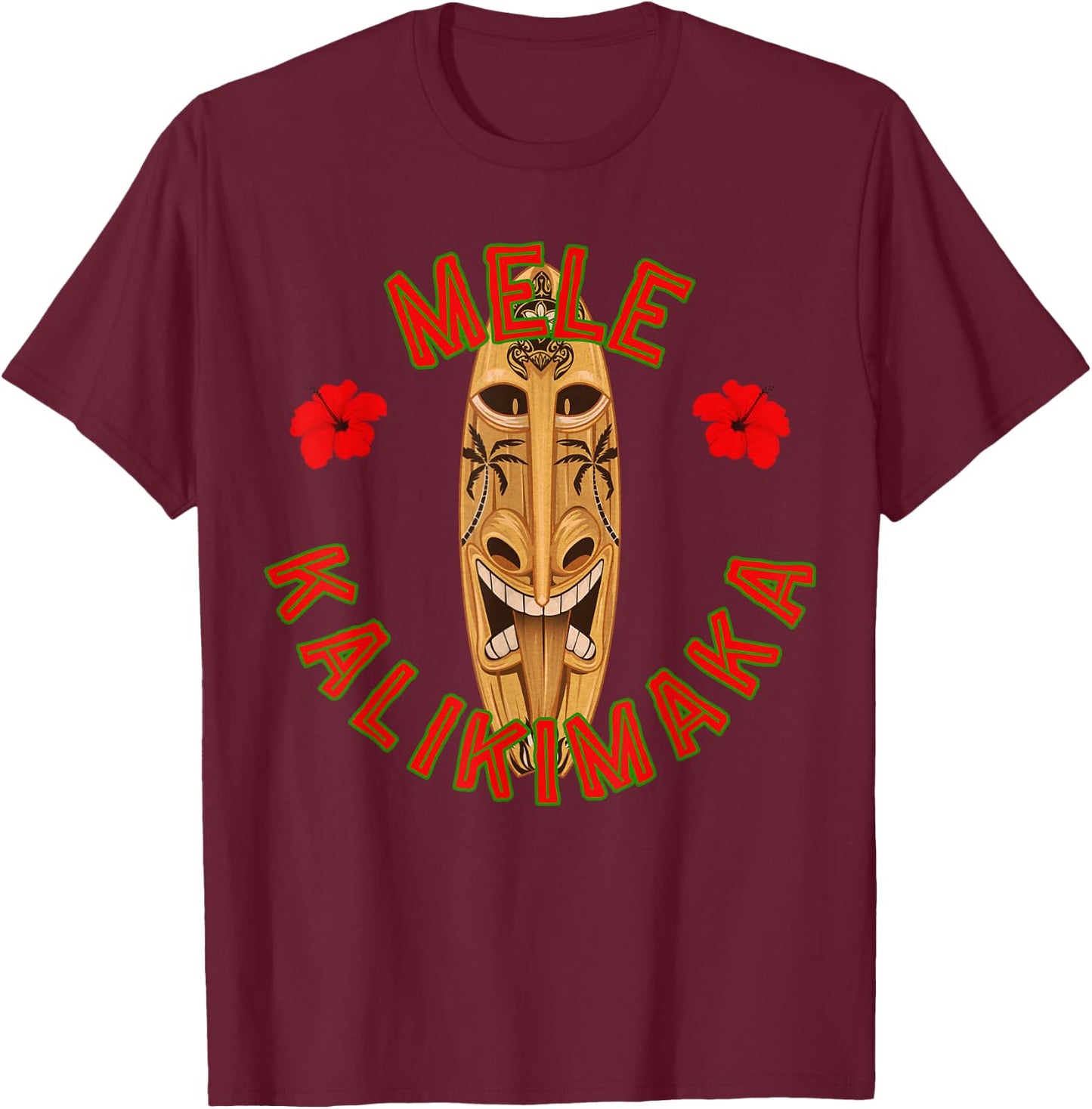 Funny Hawaiian Surf Board Merry Christmas Mele Kalikimaka T-Shirt - T-Shirt | Maroon