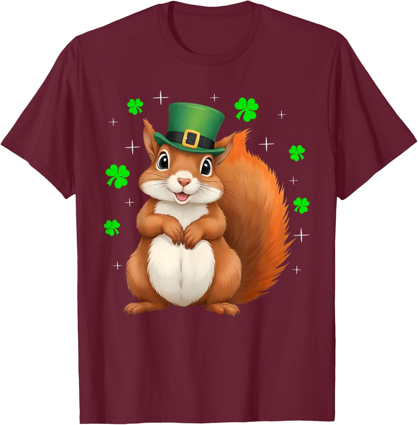 Irish Shamrock Leprechaun Hat Squirrel St Patrick's Day T-Shirt - T-Shirt | Maroon